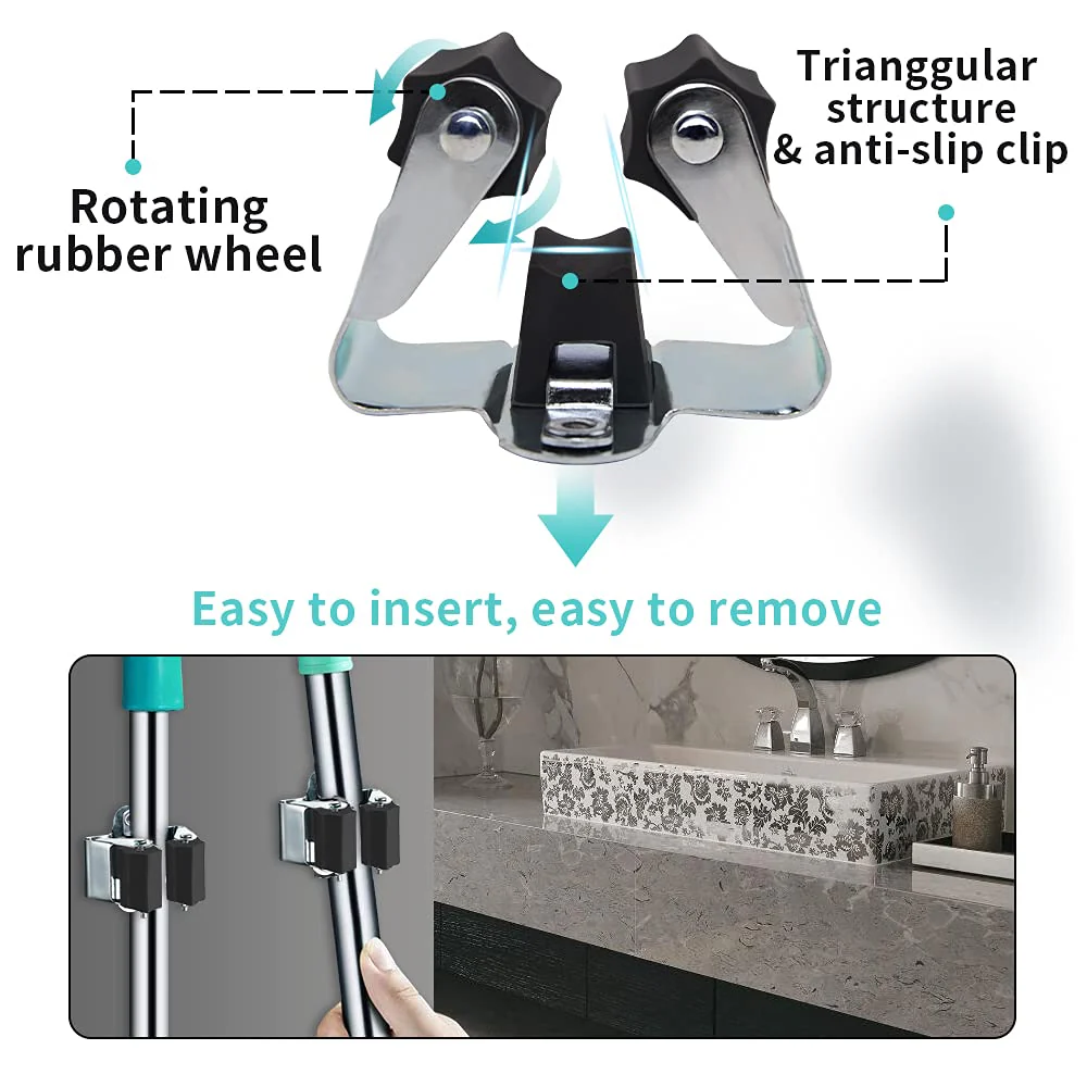 3-H Household Device & Garden Tool Holder, Wall Mount, Broom Holder For The Garden Shed & Garage, Broom Clamp for Doors, Walls, Up To 4 Kg 12 Black - Image 3