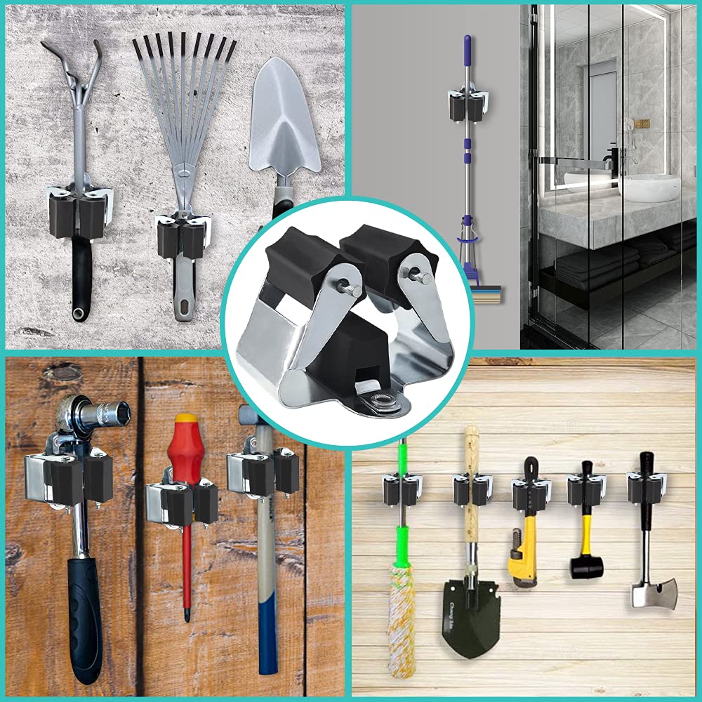 3-H Household Device & Garden Tool Holder, Wall Mount, Broom Holder For The Garden Shed & Garage, Broom Clamp for Doors, Walls, Up To 4 Kg 12 Black - Image 4