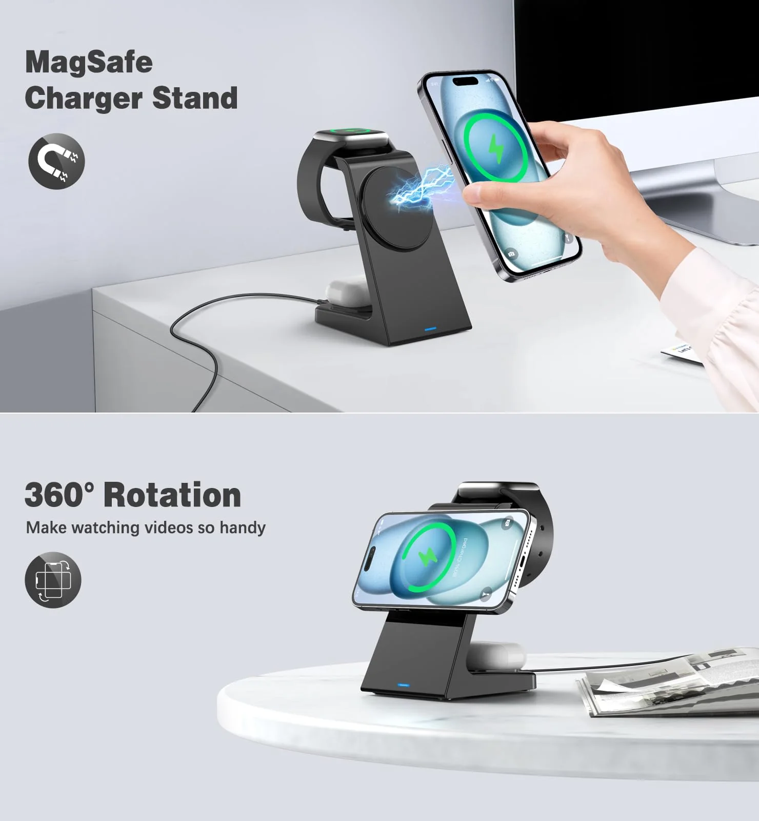 3 in 1 Magnetic Wireless Charging Station Apple 20W Mag-Safe Charger Stand Magnetic Wireless Charger for iPhone 16 15 14 13 12 Pro/Pro Max/Plus/Mini AirPods 2/3/Pro iWatch Ultra/8/7/SE/6/5/4/3/2 - Image 5