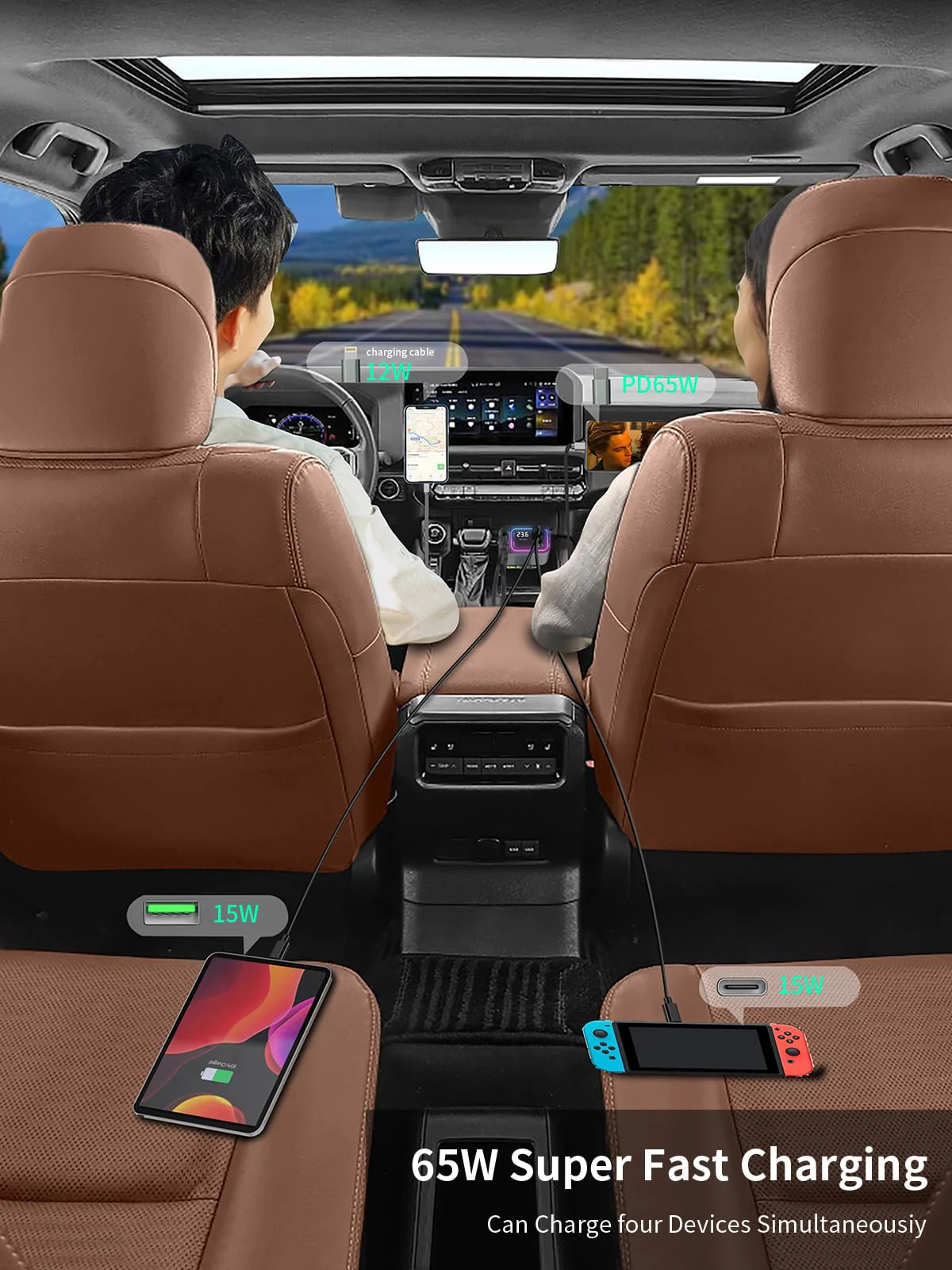 3 in 1 Retractable Car Charger Adapter & FM Transmitter Bluetooth Mp3 Player- Max 65W + 18W with 2 PD Fast Charging,2 Retractable Cables & USB-A Music Playback for iPhone,iPad,Samsung,Pixel - Image 6