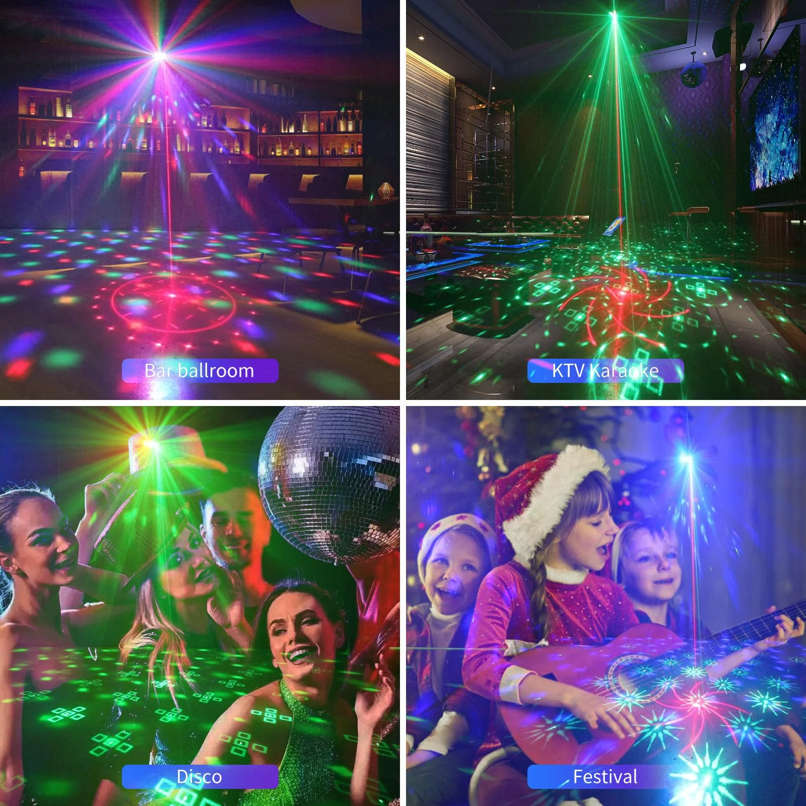 3 in 1 USB Sound Activated Party Light Disco Ball Lights,RGBW 4 Lens Dj Strobe Stage Lighting with Remote Control for Parties Indoor Dance Karaoke KTV Show Club - Image 2