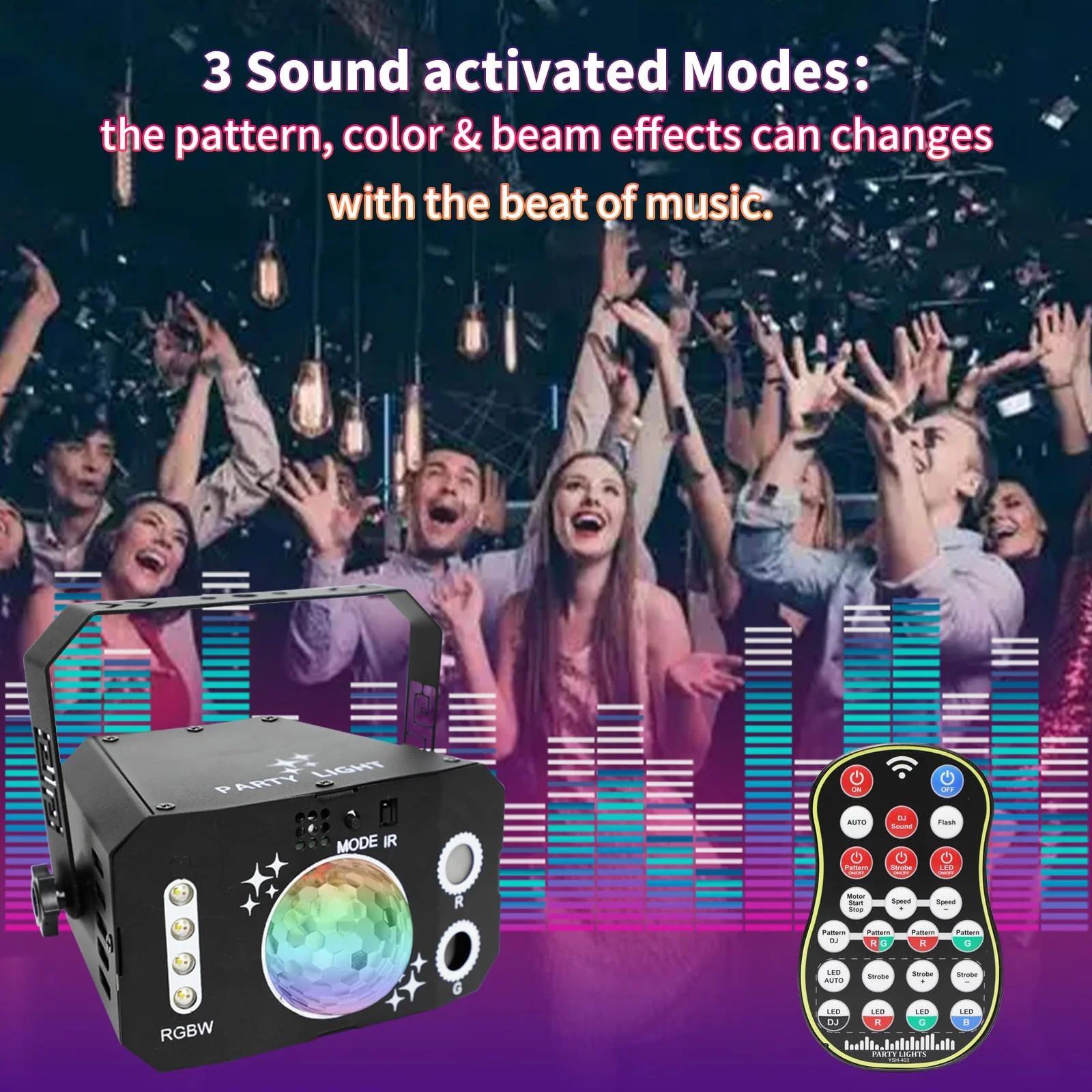 3 in 1 USB Sound Activated Party Light Disco Ball Lights,RGBW 4 Lens Dj Strobe Stage Lighting with Remote Control for Parties Indoor Dance Karaoke KTV Show Club - Image 4