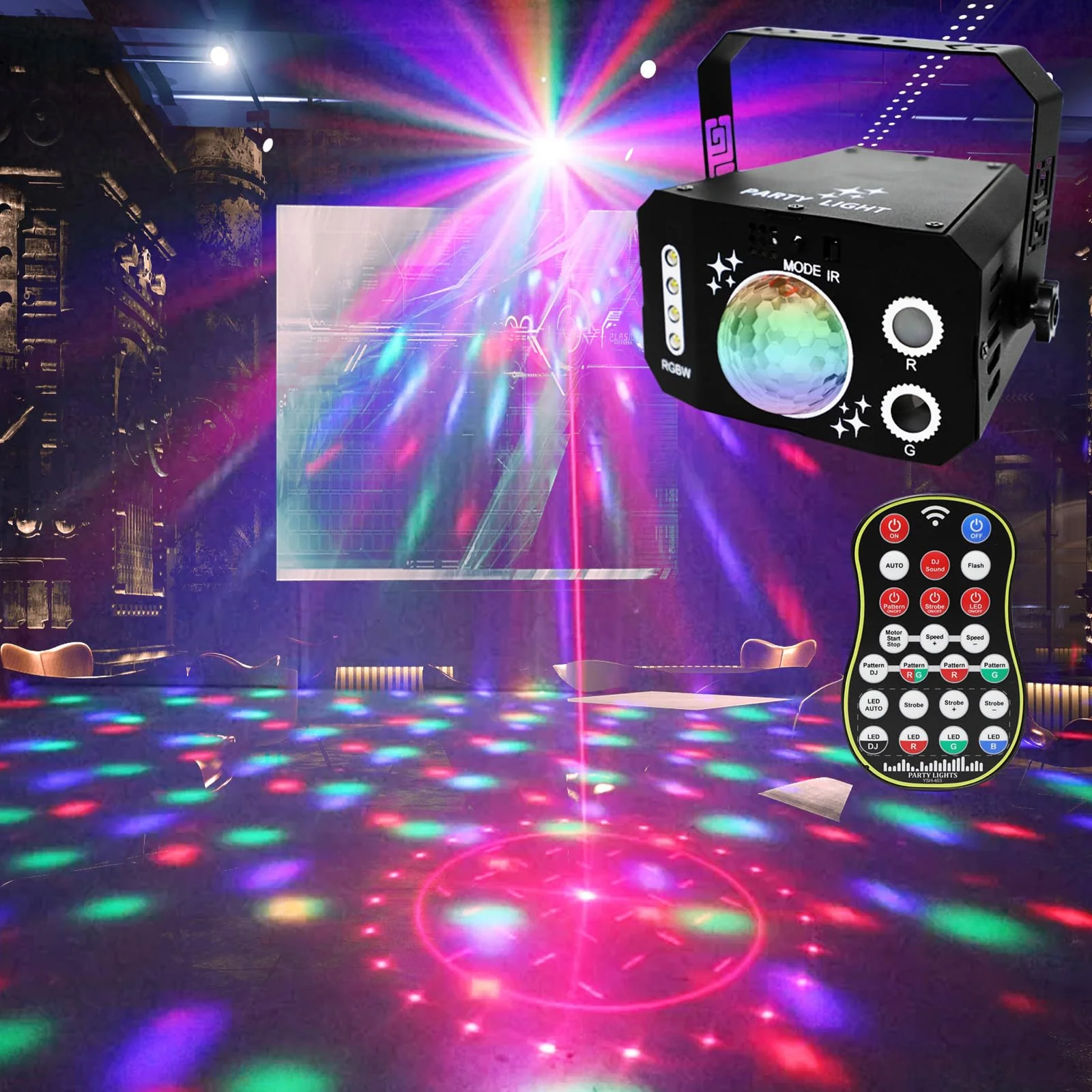 3 in 1 USB Sound Activated Party Light Disco Ball Lights,RGBW 4 Lens Dj Strobe Stage Lighting with Remote Control for Parties Indoor Dance Karaoke KTV Show Club - Image 9