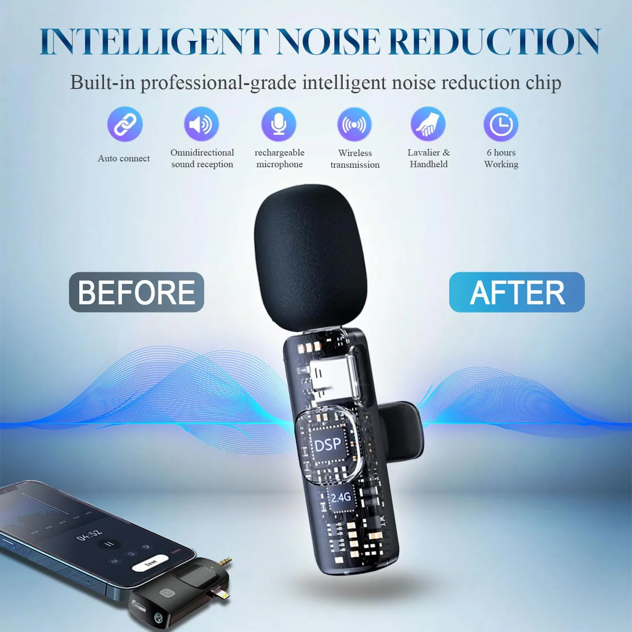 3 in 1 Wireless Lavalier Microphone for iPhone, iPad, Android, Camera,12-Hour Battery, mini Noise Reduction Recording Mic 2.4G Ultra-Low Delay, Microphone for Vlog/ TikTok/YouTube Live Stream( 3 Mic) 3MIC - Image 3