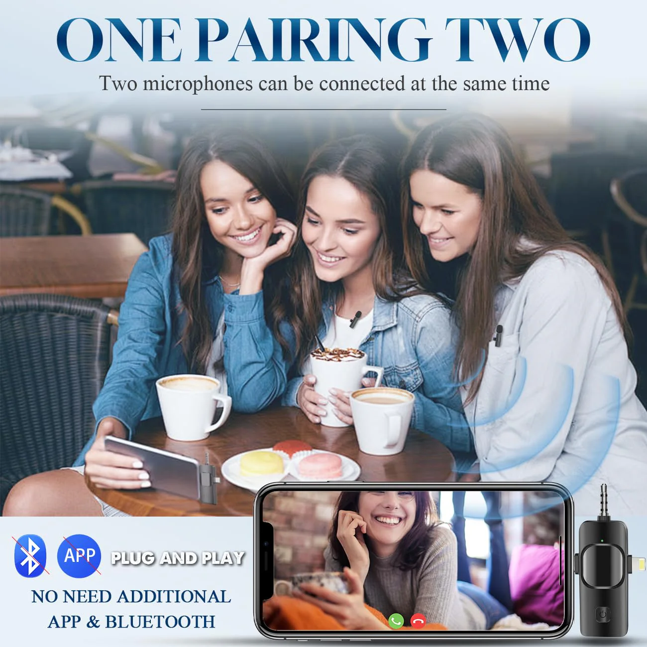 3 in 1 Wireless Lavalier Microphone for iPhone, iPad, Android, Camera,12-Hour Battery, mini Noise Reduction Recording Mic 2.4G Ultra-Low Delay, Microphone for Vlog/ TikTok/YouTube Live Stream( 3 Mic) 3MIC - Image 5