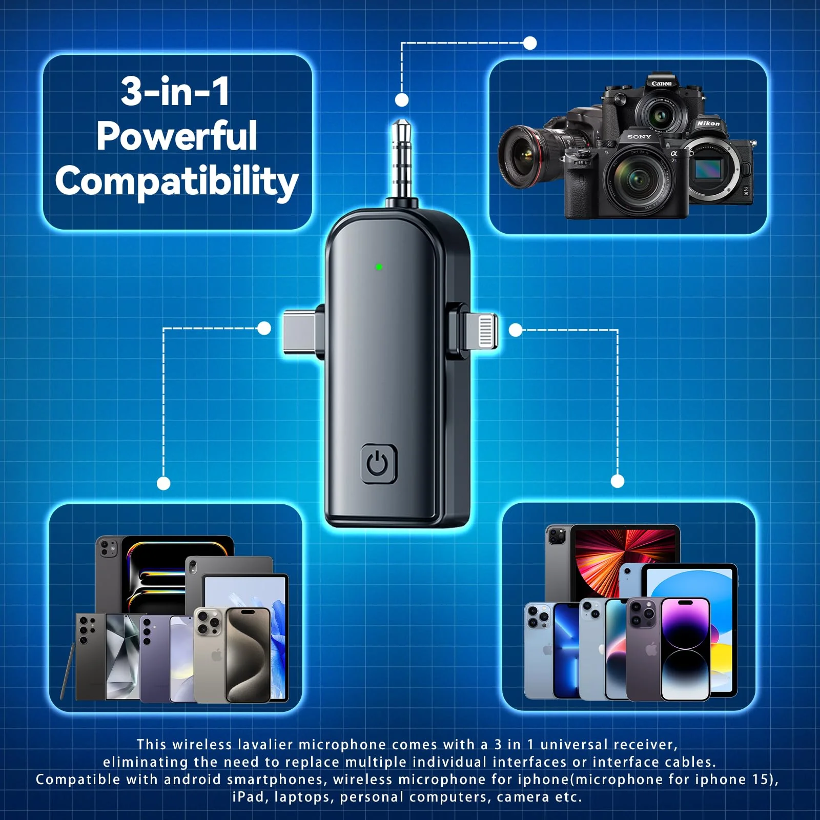 3 in 1 Wireless Lavalier Microphones for iPhone,Android,USB-C,Camera,Built-in Reduction ChipNoise,Plug-Play, 2.4G Ultra-Low Delay Mini Microphone for Interview/tiktok/Vlog/YouTube(3 MIC) 3MIC-3IN-1 - Image 3