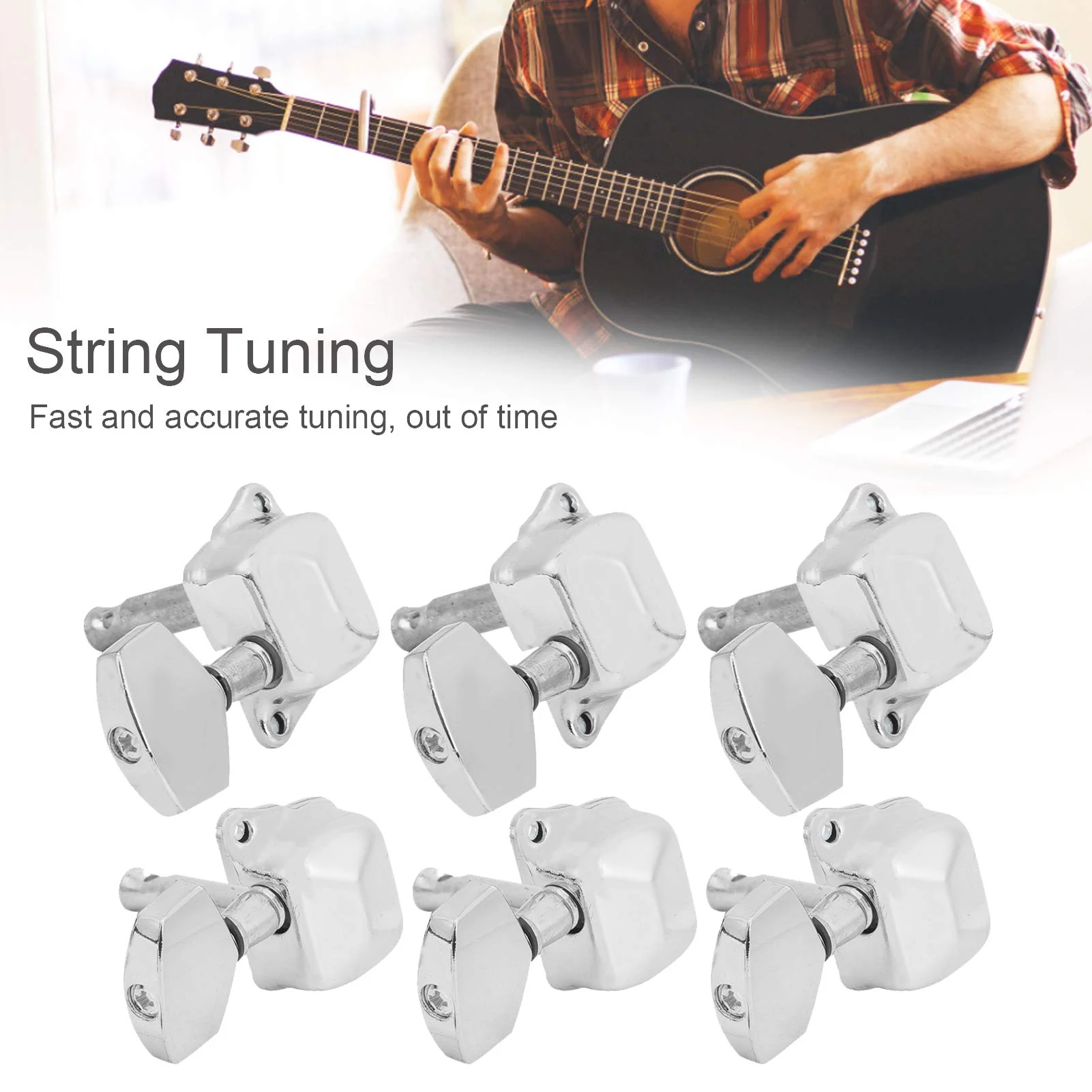 3 Left 3 Right Acoustic Guitar SemiClosed String Tuning Pegs Tuning Keys Machine Heads for Acoustic Guitar(Silver) Silver - Image 7