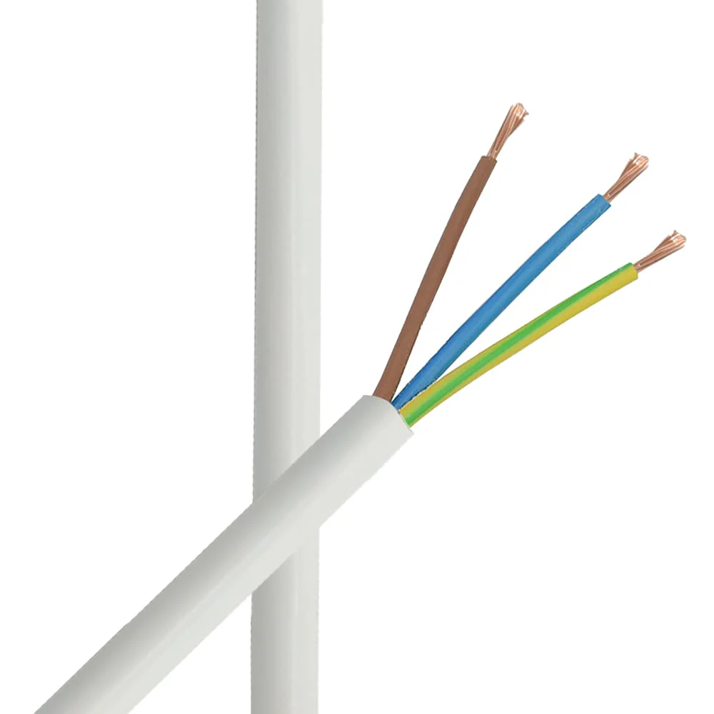 3 m Cable White H03VV-F 3 x 0.75 mm² PVC Insulated Hose Cable 3G Light Cable Lamp Cable Power Cable