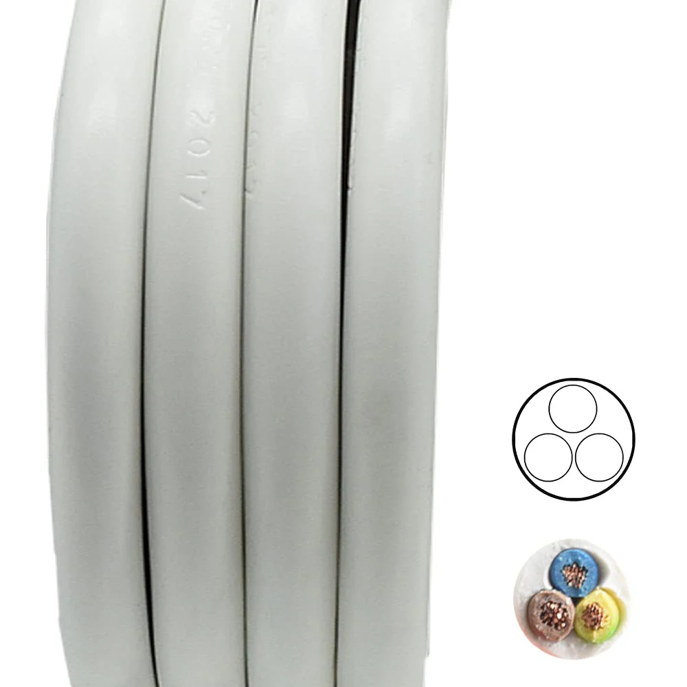 3 m Cable White H03VV-F 3 x 0.75 mm² PVC Insulated Hose Cable 3G Light Cable Lamp Cable Power Cable - Image 2