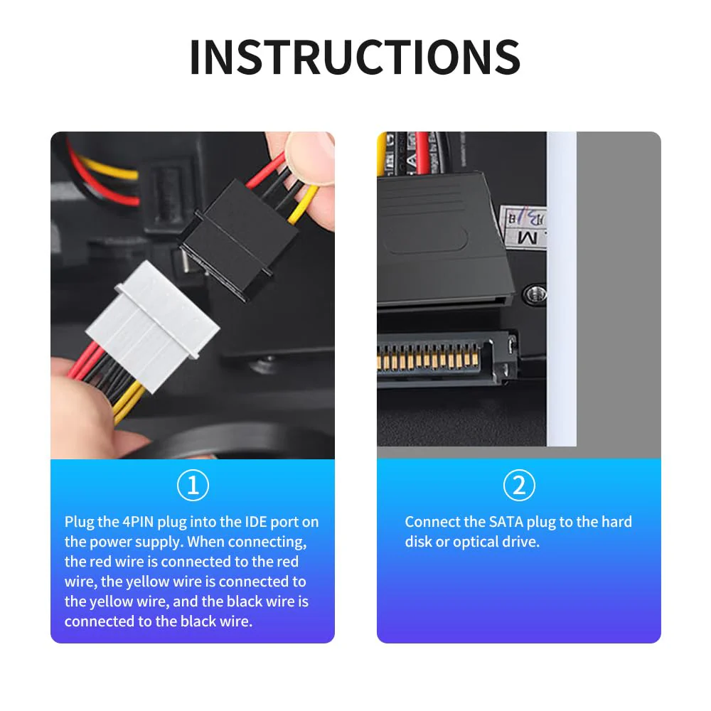 3-Pack 7.8 Inch 4 Pin Molex to SATA Power Cable, IDE 4Pin Male to SATA 15 Pin Female Power Adapter Cable - Image 6