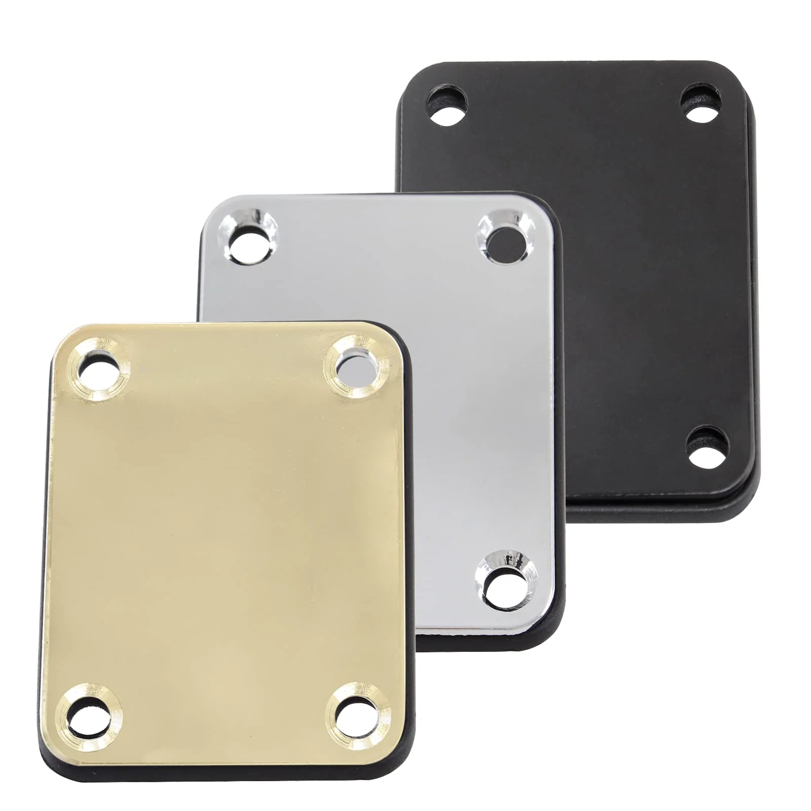 3 Pack Electric Guitar Neck Plates, Metal Guitar Neck Joint Plates with Screws Guitar Parts Replacement for Strat Tele Style Electric Guitar Bass (Black+Silver+Gold) Black+Silver+Gold-3pcs - Image 3
