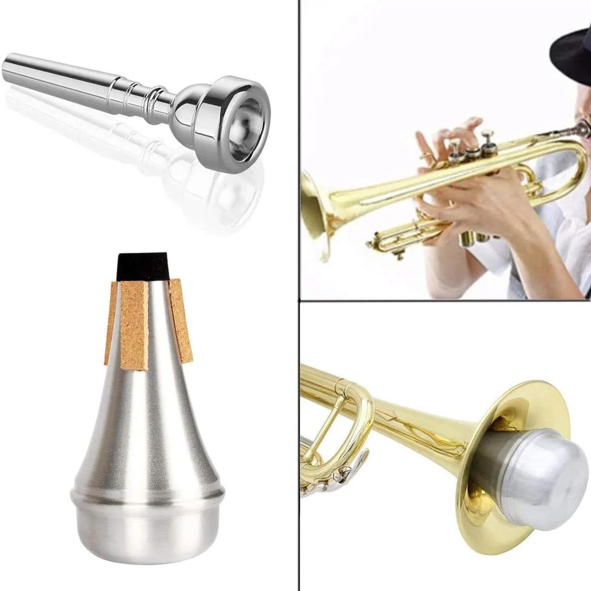 3 Pack Trumpet Mouthpiece (3C 5C 7C) with Lightweight Aluminum Practice Trumpet Mute Silencer Fit for Yamaha Bach Conn King Replacement Musical Instruments Accessories, Silver - Image 2