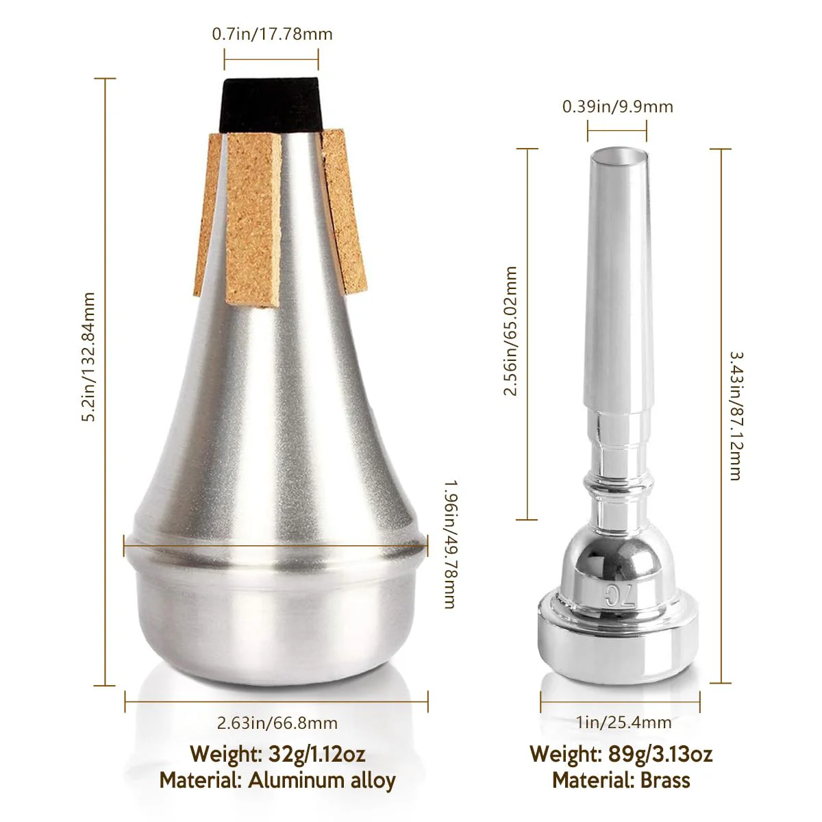 3 Pack Trumpet Mouthpiece (3C 5C 7C) with Lightweight Aluminum Practice Trumpet Mute Silencer Fit for Yamaha Bach Conn King Replacement Musical Instruments Accessories, Silver - Image 5