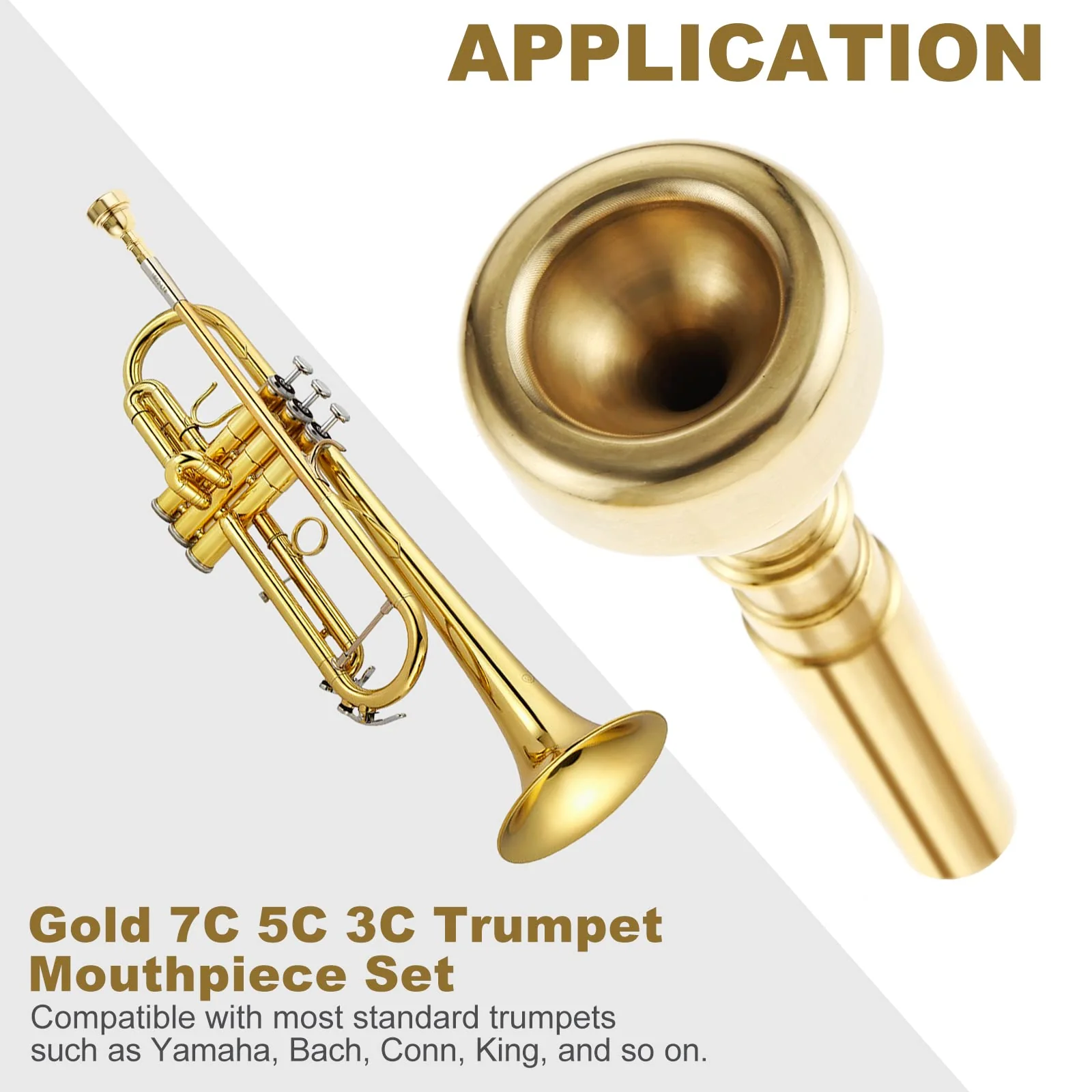 3 Pack Trumpet Mouthpiece 7C 5C 3C Trumpet Mouthpiece Set Compatible with Yamaha Bach Conn King Standard Trumpets for Beginners and Professional Players, Gold - Image 4
