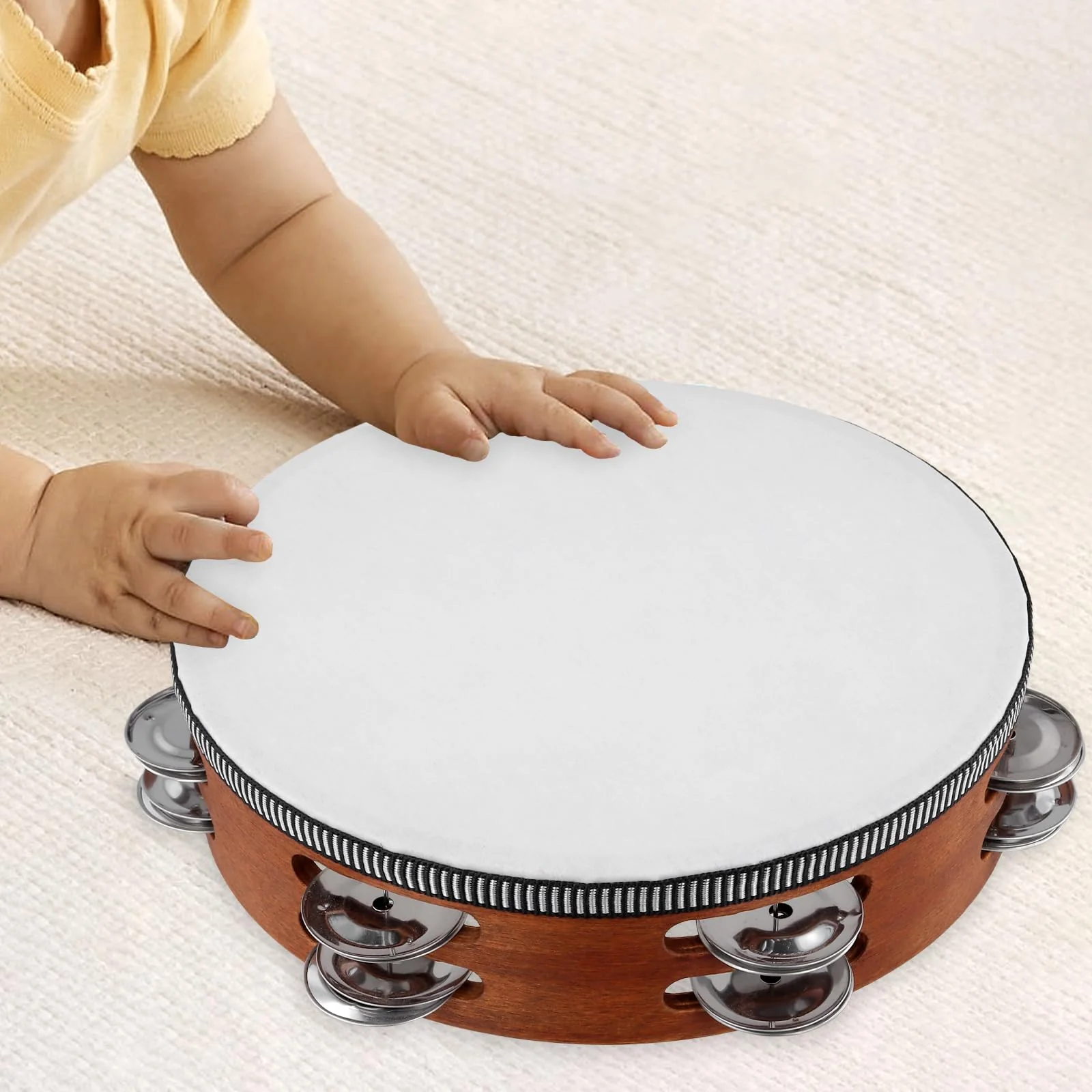 3 Pack Wooden HandHeld Tambourine Set, 6 Inch 8 Inch 10 Inch Double Row Tambourines for Adults for Party, Dance, Wedding, Brown - Image 5