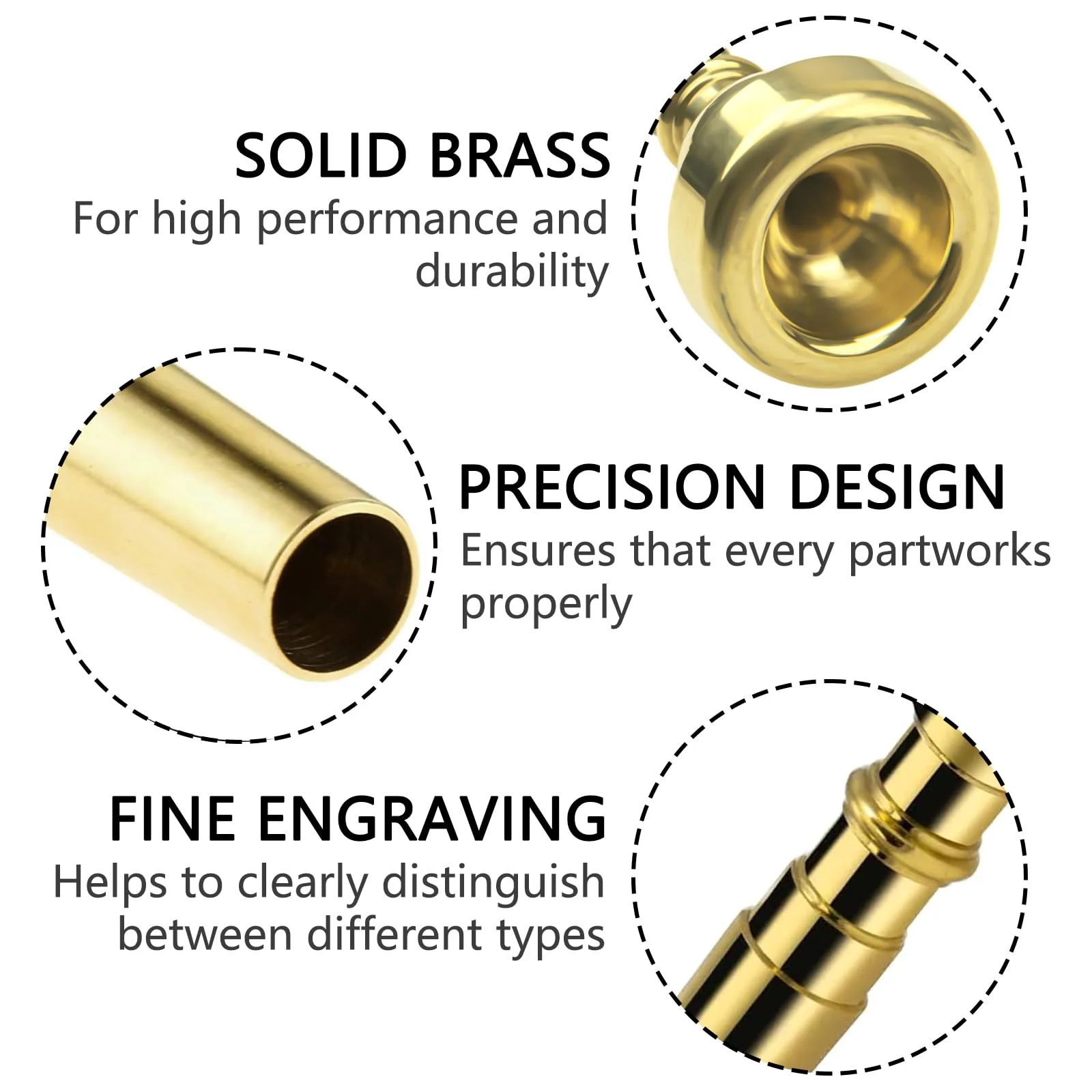 3 Packs Gold Trumpet Mouthpiece Set Pure Copper Mouthpieces, Labor-Saving Replacement Accessories for Beginners and Students (3C, 5C, 7C) - Image 2