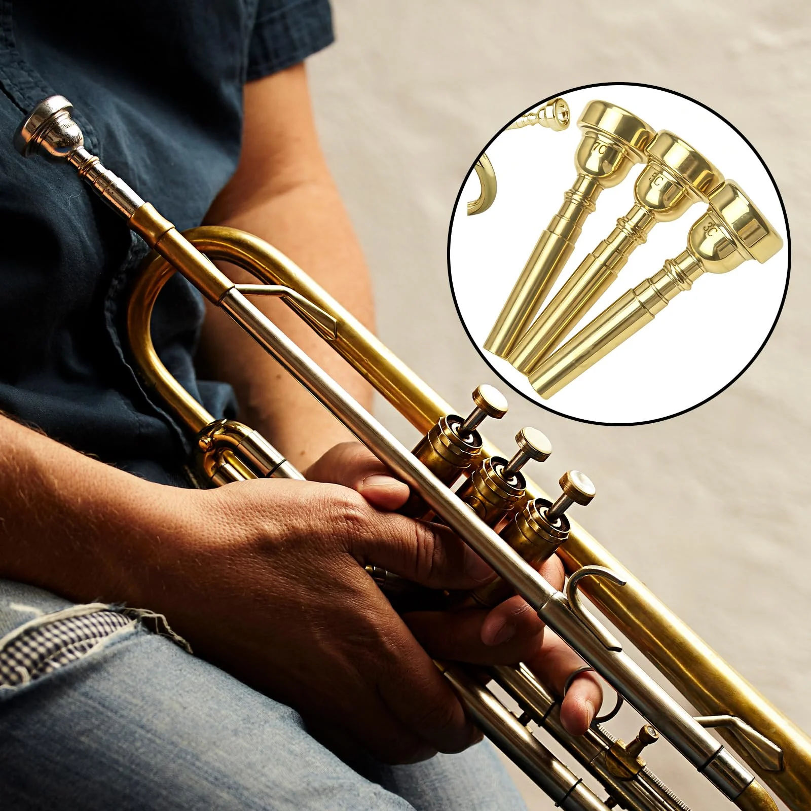 3 Packs Gold Trumpet Mouthpiece Set Pure Copper Mouthpieces, Labor-Saving Replacement Accessories for Beginners and Students (3C, 5C, 7C) - Image 4