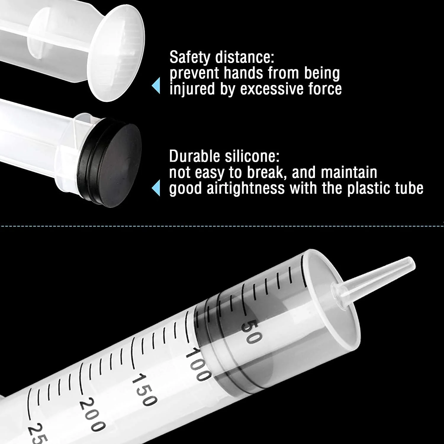 3 Packs Plastic Syringes with 3 Plastic Tubes for Oil or Glue Applicators, Experiments, Pet Feeding, Industrial Applications (100 ml + 150 ml + 250 ml) - Image 5