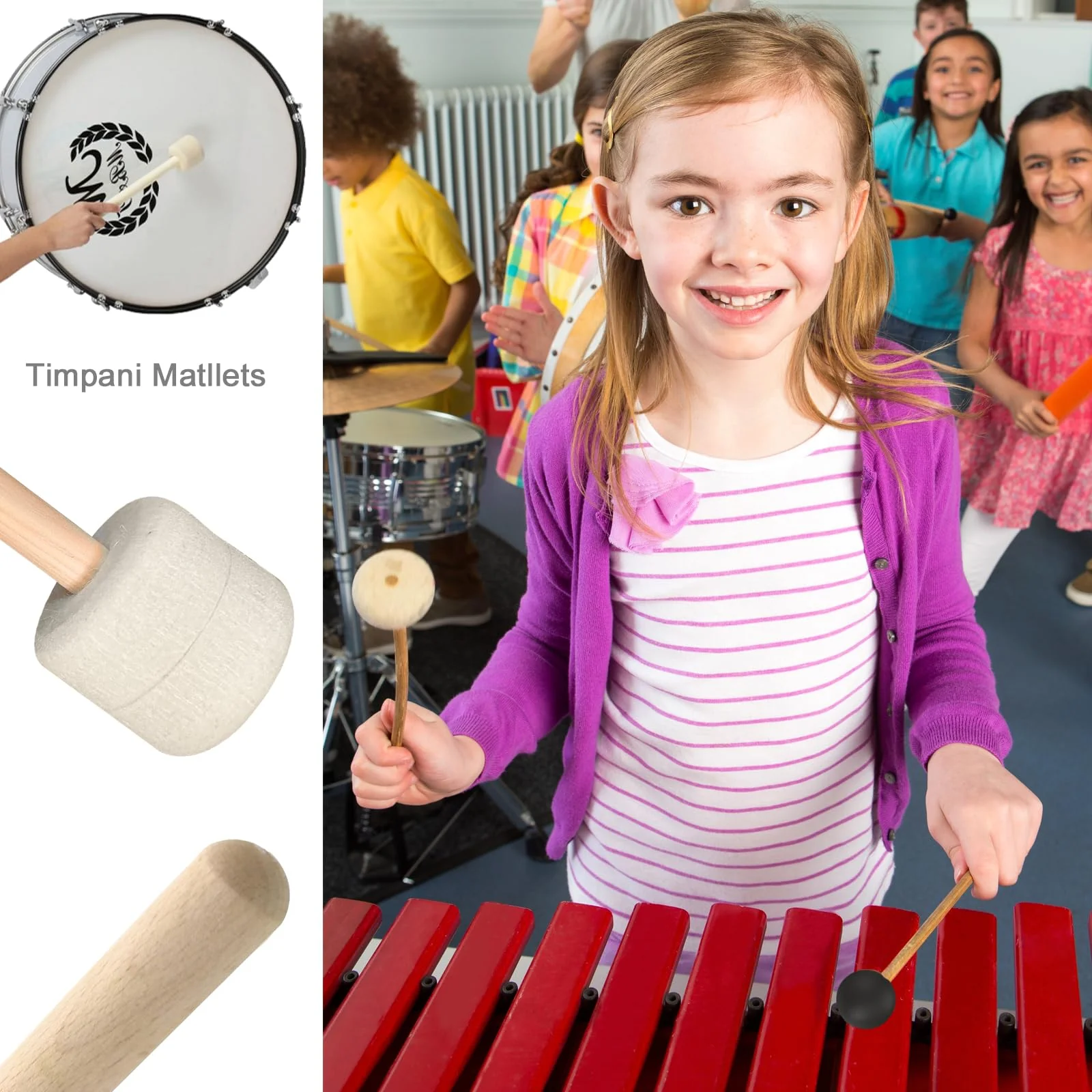 3 Pairs Blue Hard Yarn Head Keyboard Marimba Mallets,Black Rubber Bell Mallets,Felt Head Timpani Mallet,Xylophone Mallet Bass Drum Stick Glockenspiel Sticks for Percussion Instrument 3 Pairs - Image 4