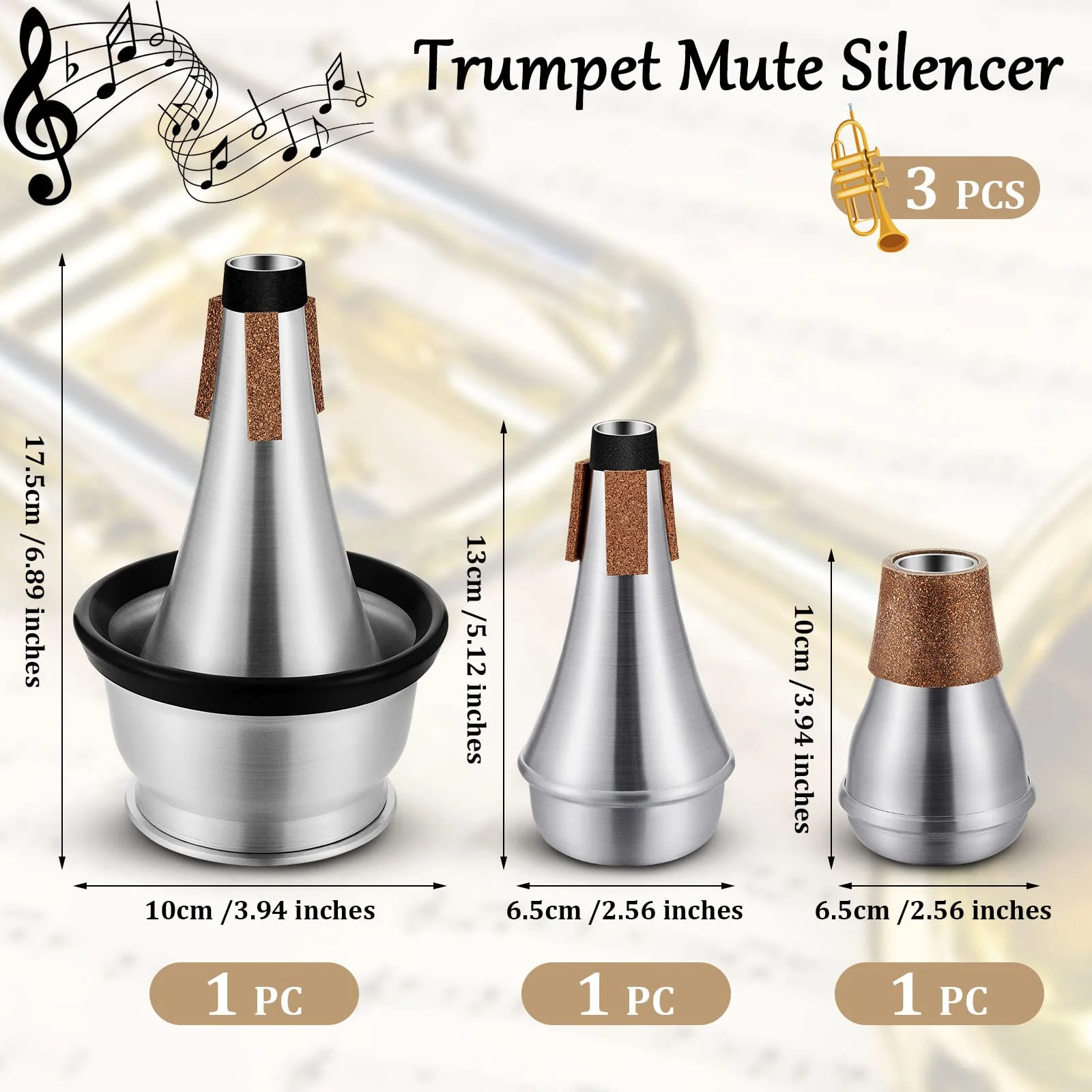 3 Pcs Trumpet Mute Set Small Practice Mute Trumpet Mute Silencer Cup Trumpet Mute All Aluminum Trumpet Mute for Beginners Students Jazz Classic Stage Performance Practice - Image 2