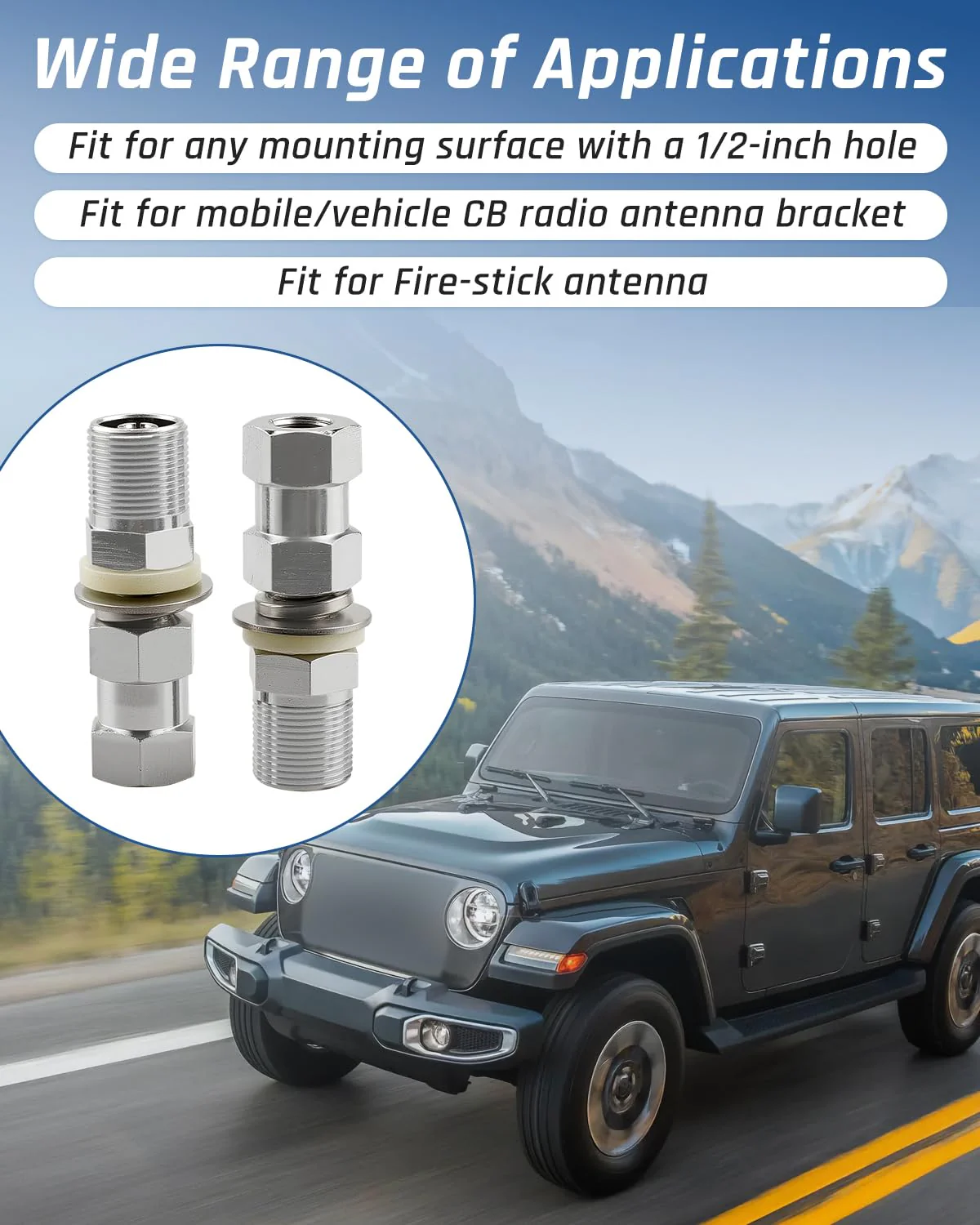 3 Pcs Universal Heavy Duty CB Antenna Stud Mount Adapter with SO-239 Stud Mount Fit for 3/8 x 24 Threads CB Radio Antennas Fit for Any Mounting Surface with 1/2" Hole 3 Pcs - Image 2