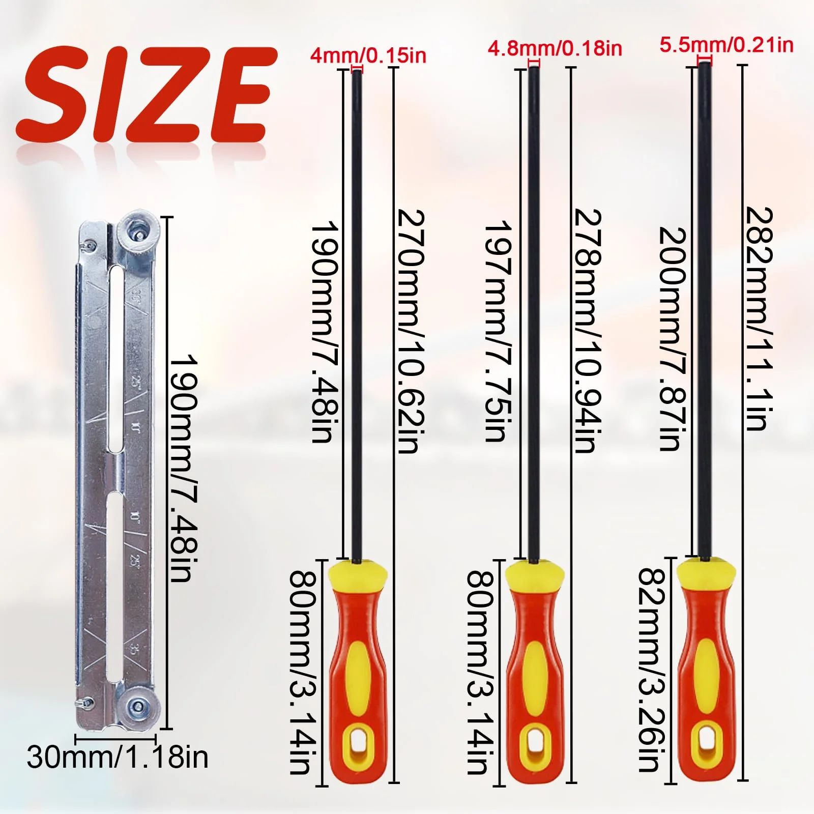 3 Pieces File for Chainsaw with Handle and File Holder Horse File Chainsaw File Set Chainsaw Round File 4.0 mm, 4.8 mm, 5.5 mm 3 Sizes for Chainsaws a - Image 2