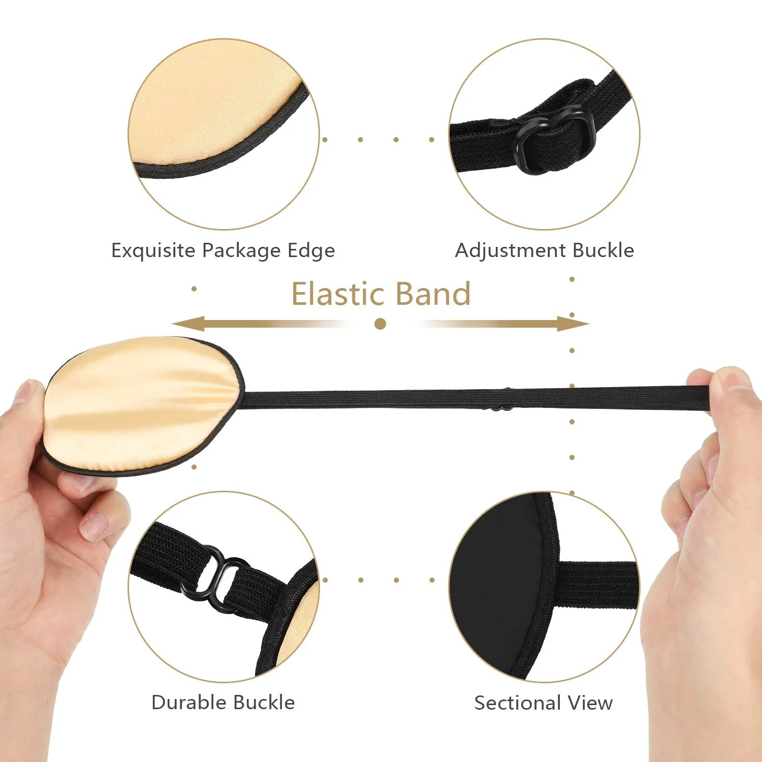 3 Pieces Silk Eye Patch Elastic Lazy Eye Patch Adult Adjustable Single Eye Patch with Elastic Strap (Black, Champagne, Peach) Black, Champagne, Peach - Image 3