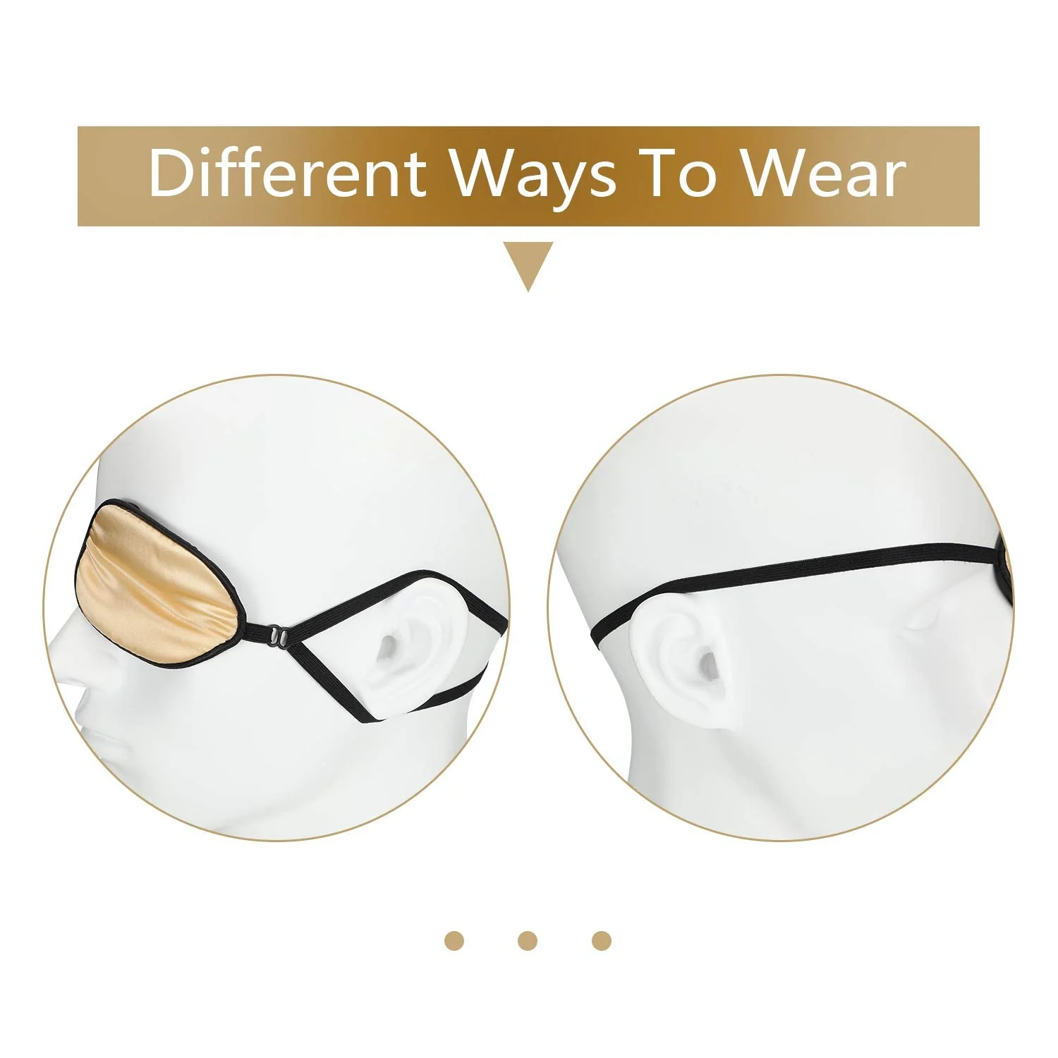 3 Pieces Silk Eye Patch Elastic Lazy Eye Patch Adult Adjustable Single Eye Patch with Elastic Strap (Black, Champagne, Peach) Black, Champagne, Peach - Image 4