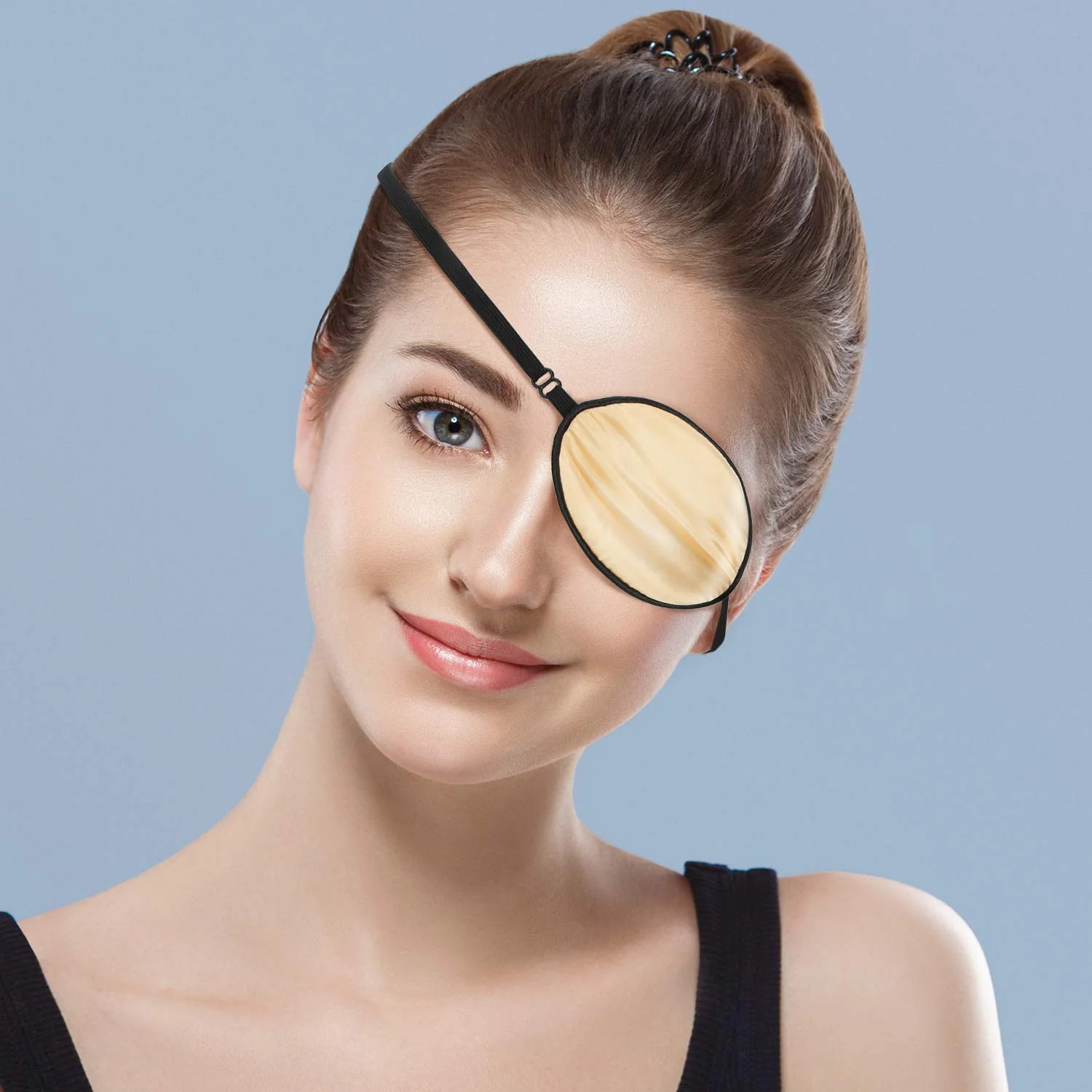3 Pieces Silk Eye Patch Elastic Lazy Eye Patch Adult Adjustable Single Eye Patch with Elastic Strap (Black, Champagne, Peach) Black, Champagne, Peach - Image 5