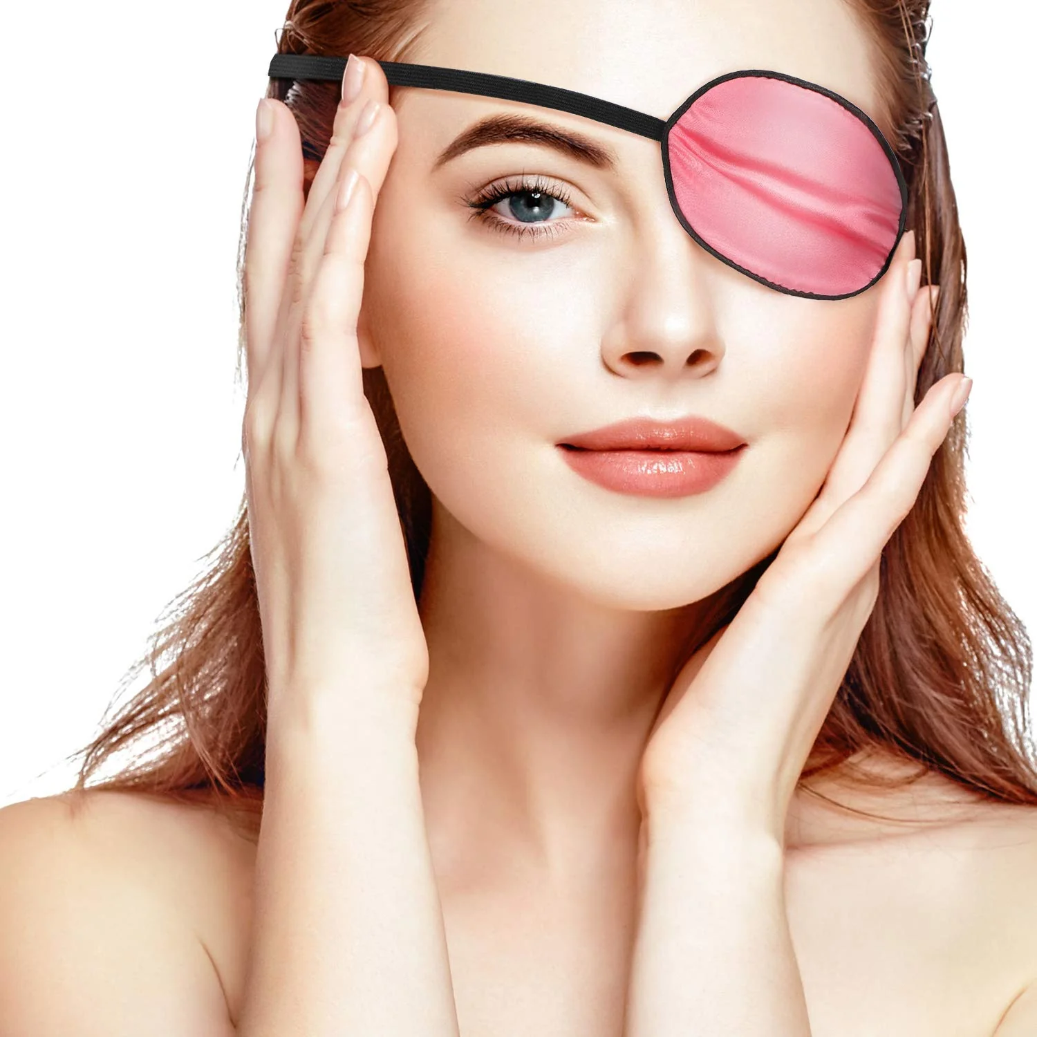 3 Pieces Silk Eye Patch Elastic Lazy Eye Patch Adult Adjustable Single Eye Patch with Elastic Strap (Black, Champagne, Peach) Black, Champagne, Peach - Image 6