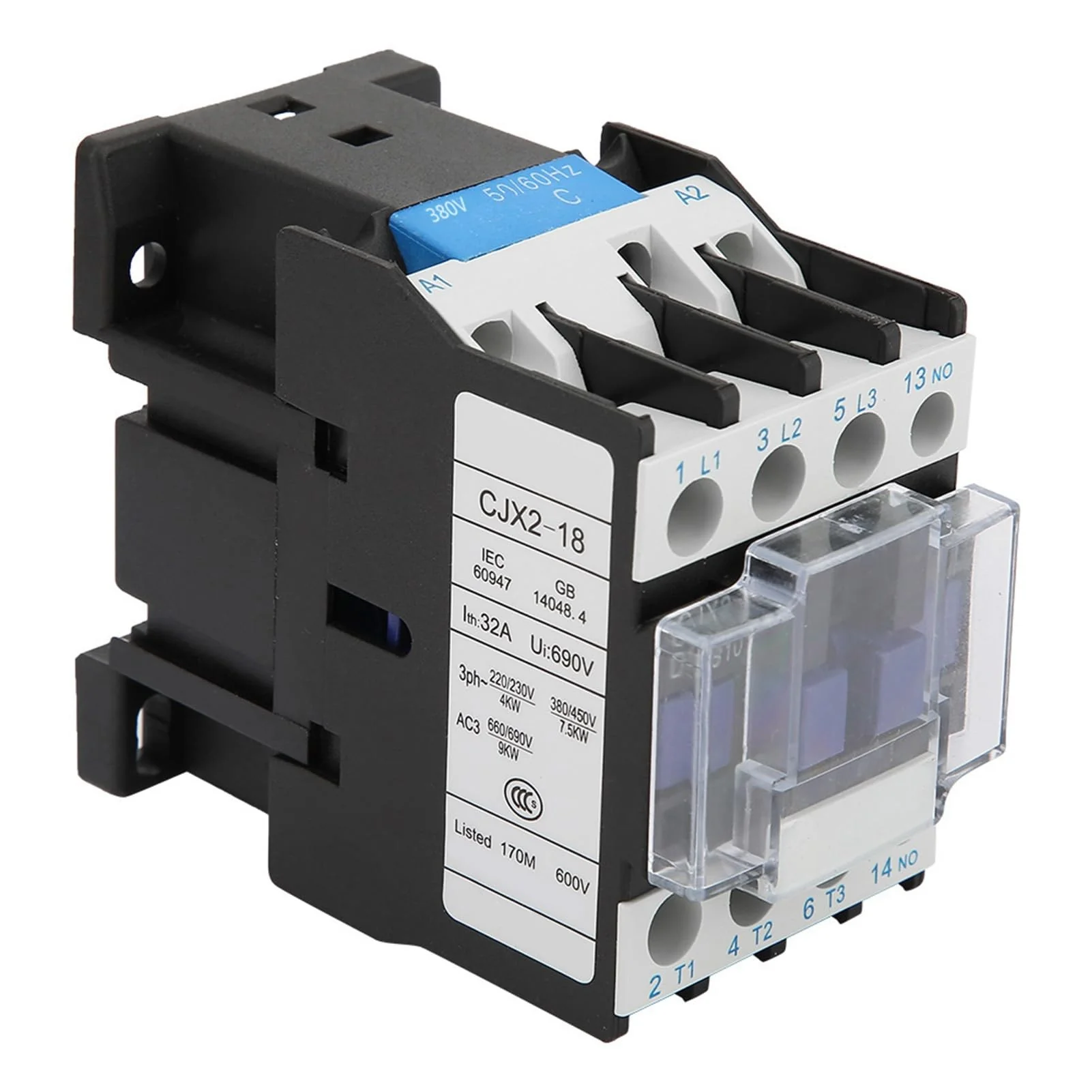 3-Pin Contactor CJX2-1810 24/36/48/110 / 380V AC Rail Coil (380V AC)