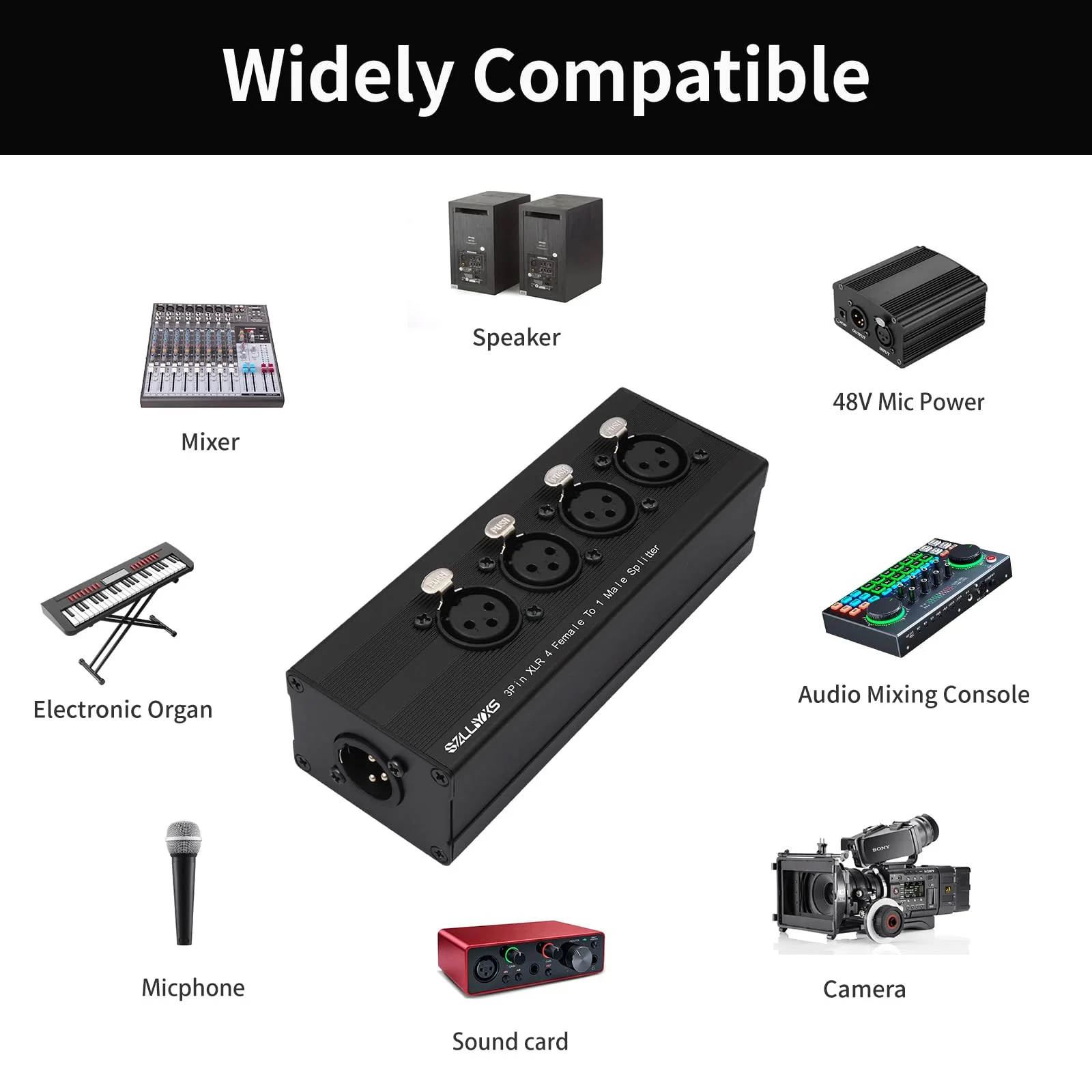 3 Pin XLR 1 Male to 4 Female Splitter,4 in to 1 Out Aduio Box,4WAY Four-Input and one-Output Parallel Connection Adapter,Four Microphone inputs Converted to one Output 1 Male to 4 Female Adapter - Image 2