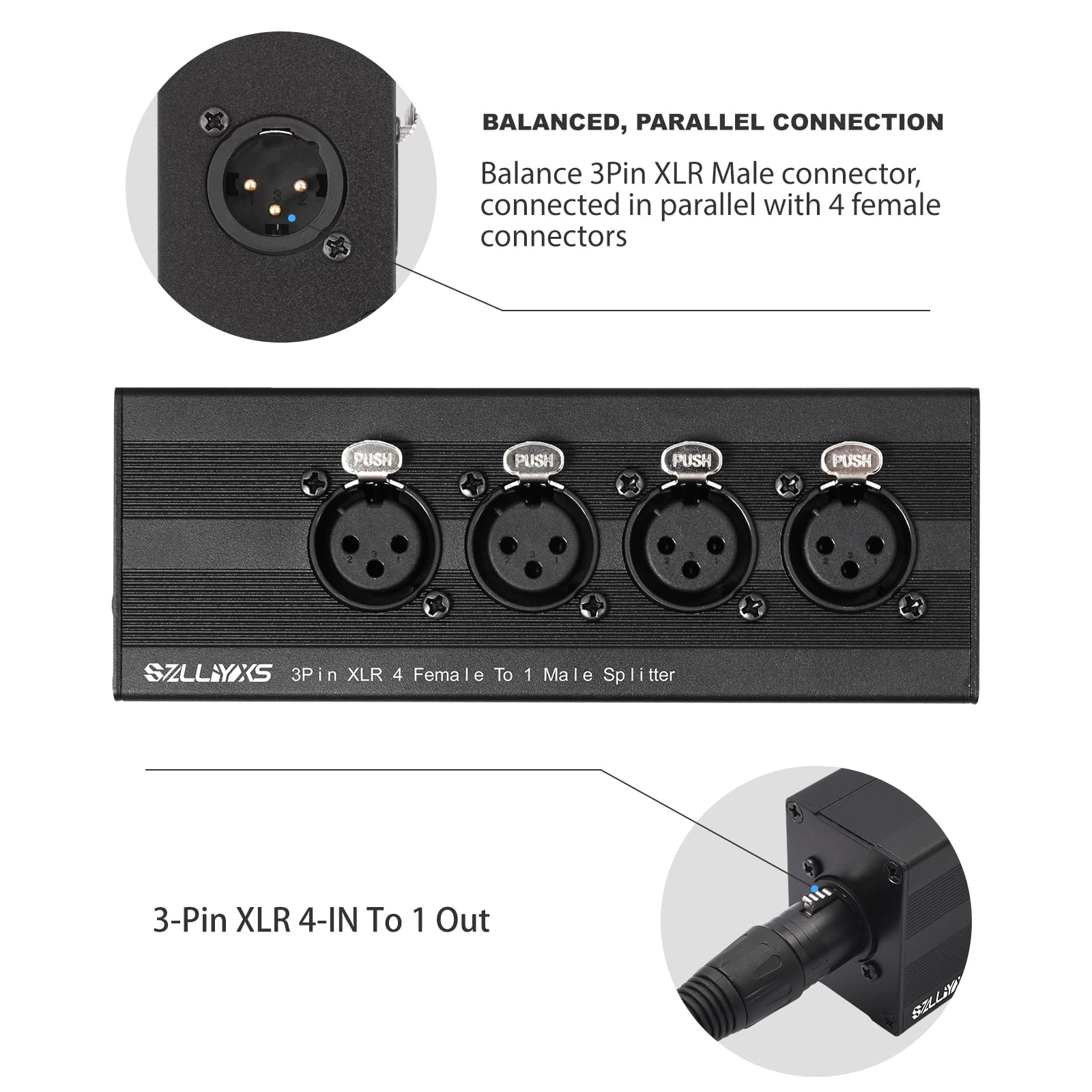 3 Pin XLR 1 Male to 4 Female Splitter,4 in to 1 Out Aduio Box,4WAY Four-Input and one-Output Parallel Connection Adapter,Four Microphone inputs Converted to one Output 1 Male to 4 Female Adapter - Image 5