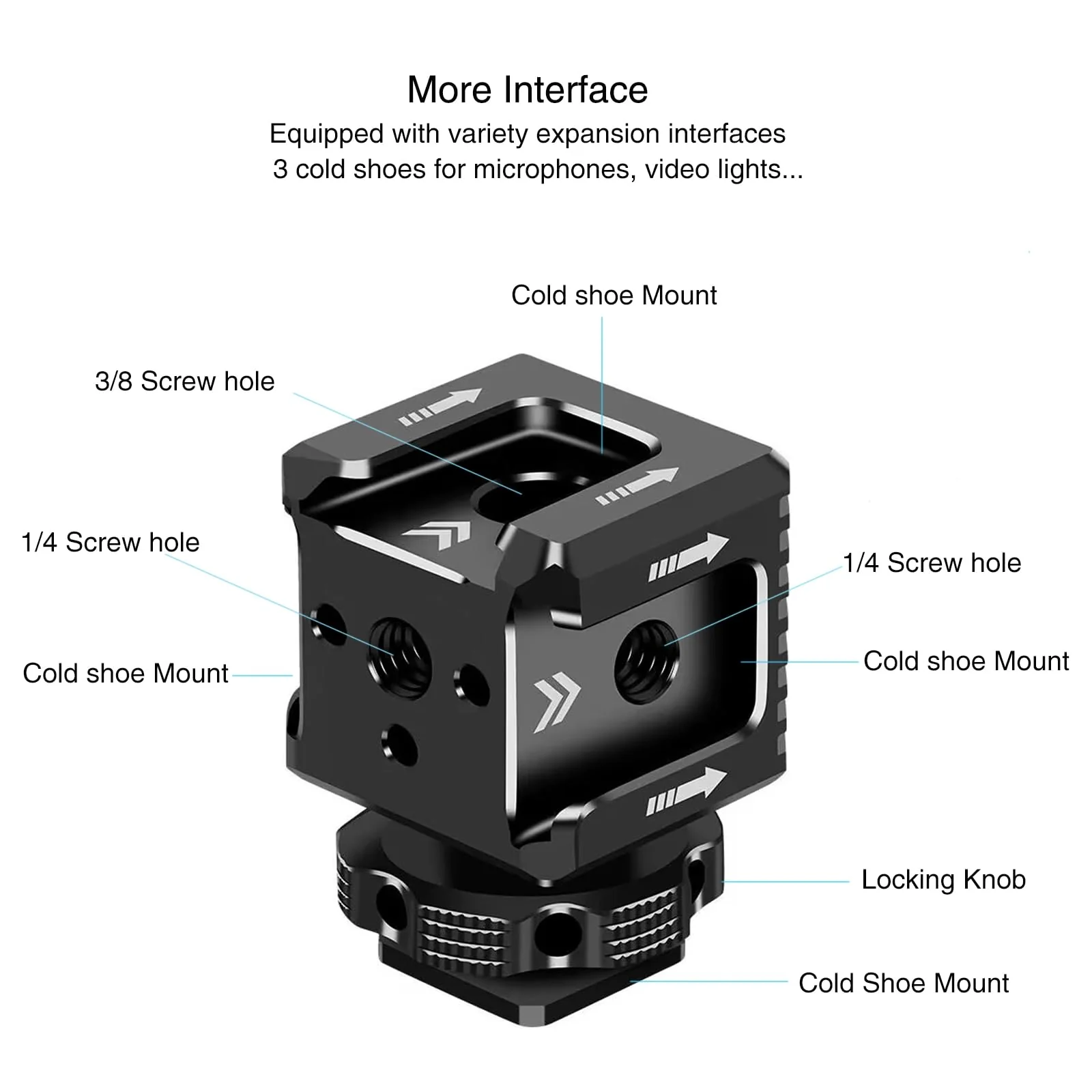 3 Port Cold Shoe Mount with 1/4"-20 Thread for Camera Cage Flash LED Monitor Microphone etc., Aluminum Camera Triple Cold Shoe Extension Bracket Compatible with Nikon, Canon, Sony..DSLR/SLR - Image 3