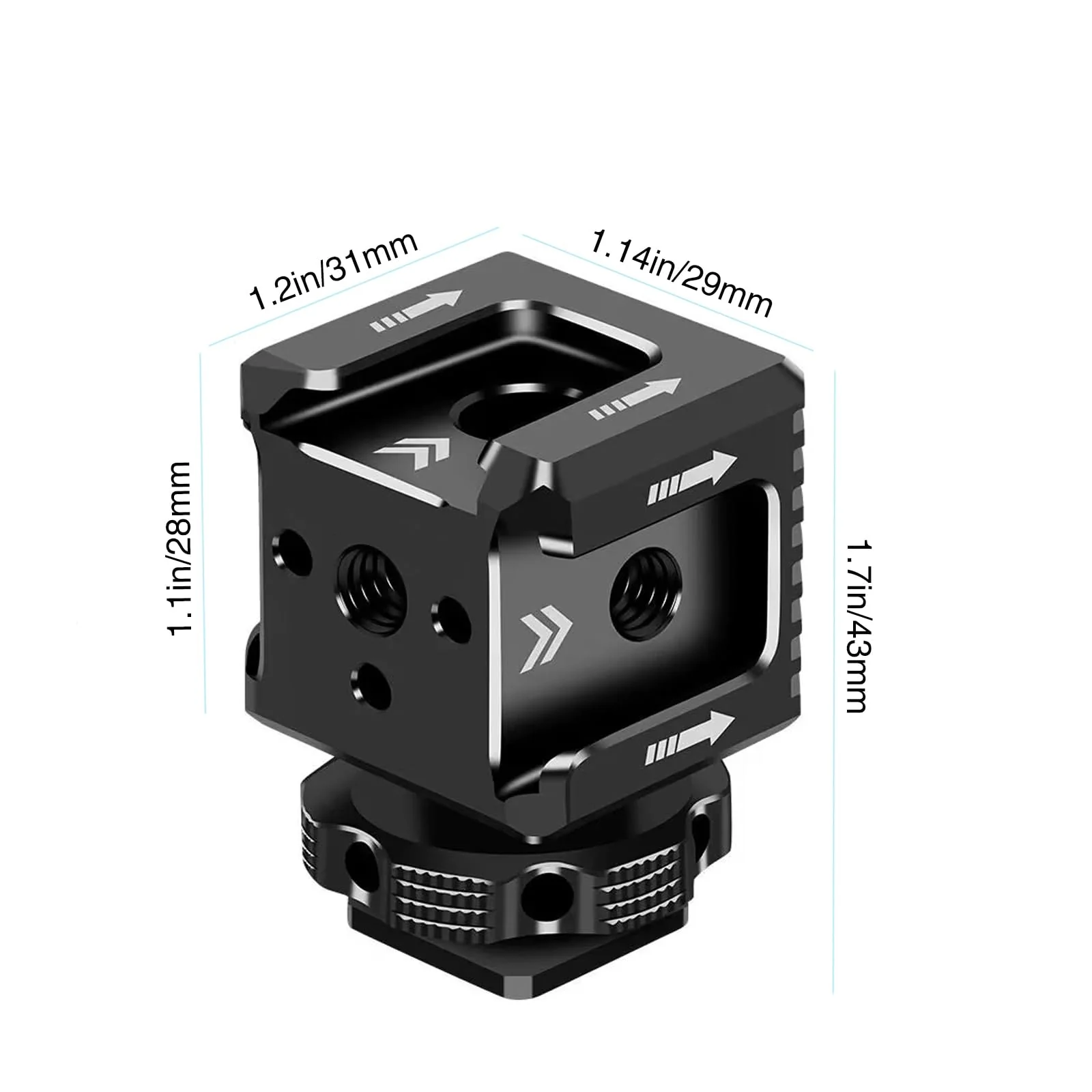 3 Port Cold Shoe Mount with 1/4"-20 Thread for Camera Cage Flash LED Monitor Microphone etc., Aluminum Camera Triple Cold Shoe Extension Bracket Compatible with Nikon, Canon, Sony..DSLR/SLR - Image 4