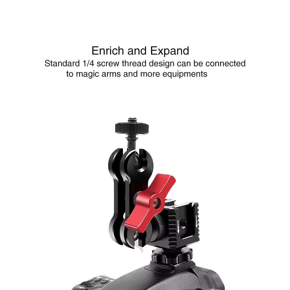 3 Port Cold Shoe Mount with 1/4"-20 Thread for Camera Cage Flash LED Monitor Microphone etc., Aluminum Camera Triple Cold Shoe Extension Bracket Compatible with Nikon, Canon, Sony..DSLR/SLR - Image 5