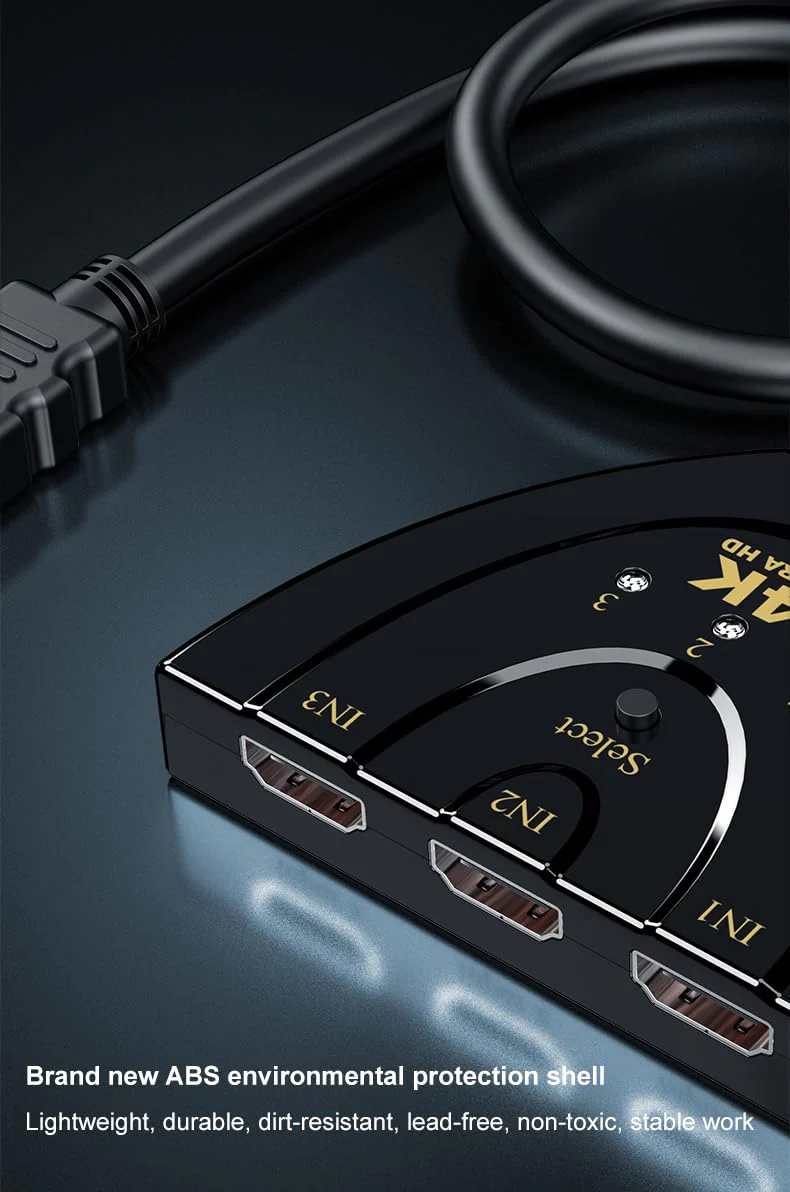 3 Port HDMI Switcher with Cable, 4K HDMI Splitter 3 in 1 Out, Supports Full HD 4K 1080P 3D Player, HDMI Hub for TV Stick,PS4,PC - Image 8