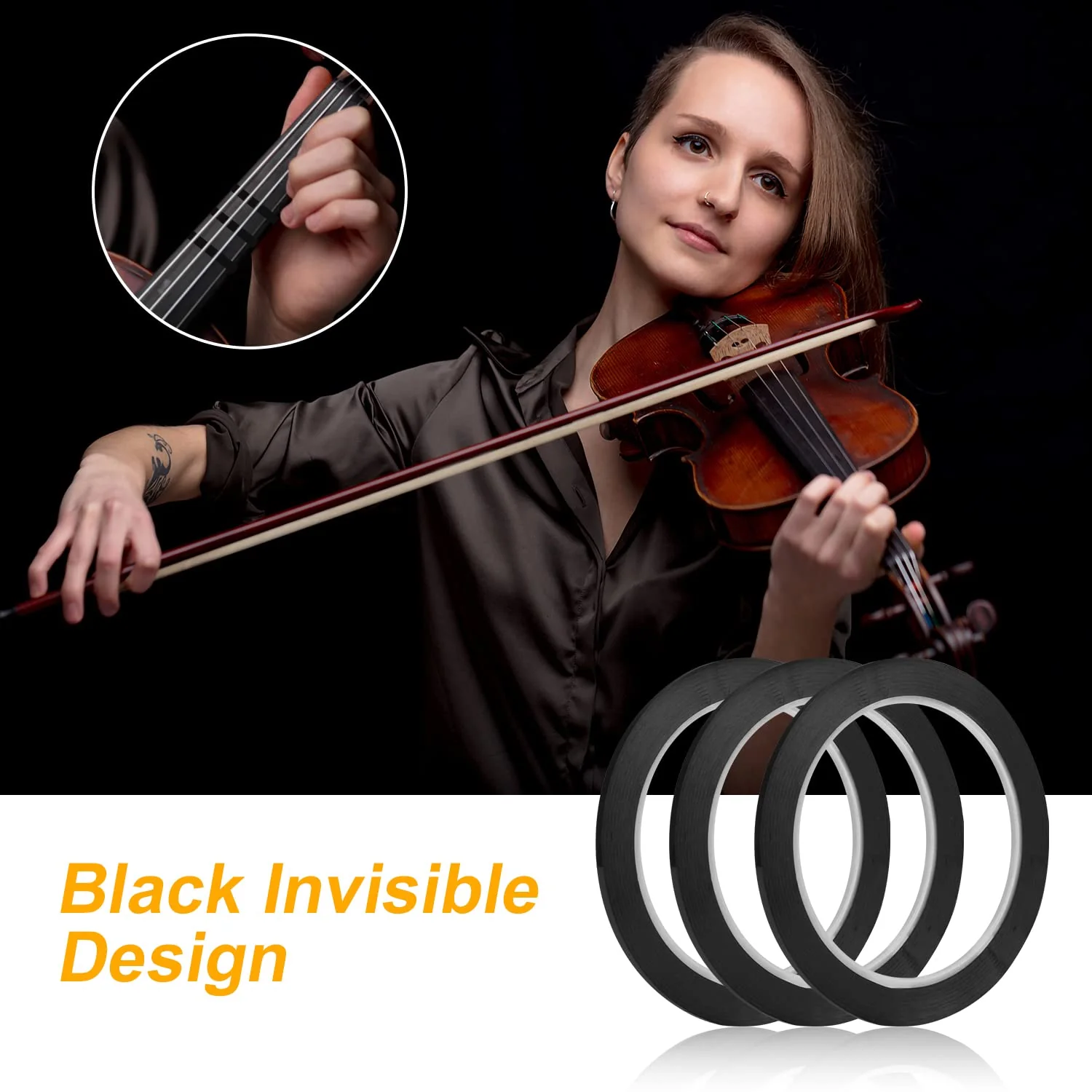 3 Rolls Violin Fingering Tape, 3mm Violin Finger Tape Cello Violin Fingerboard Stickers Finger Guide for Violins & Various Orchestral Instruments Fretboard Note Positions (Black) - Image 6