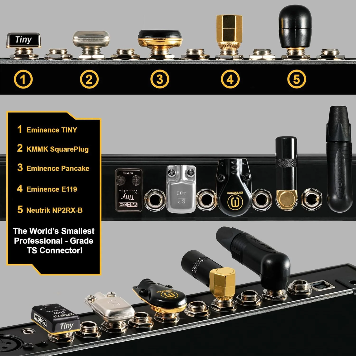 3 Units - 6 Inch - WBC-PRO-Pedal – 22 AWG - Low-Cap (18pF/ft) – Pro-Grade – Graphite-Based - Dual-Shielded Pedal, Effects, Patch, Instrument Cable with Eminence Tiny Gold Plated Angled TS Connectors - Image 2