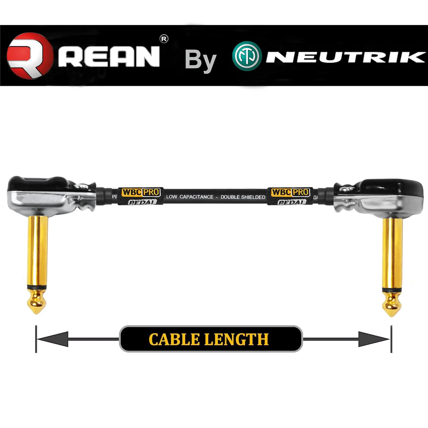 3 Units - 6 Inch - WBC-PRO-Pedal – 22 AWG - Low-Cap (18pF/ft) – Pro-Grade – Graphite-Based - Dual-Shielded Pedal, Effects, Patch, Instrument Cable with Neutrik-Rean Gold Plated Pancake TS Connectors - Image 4