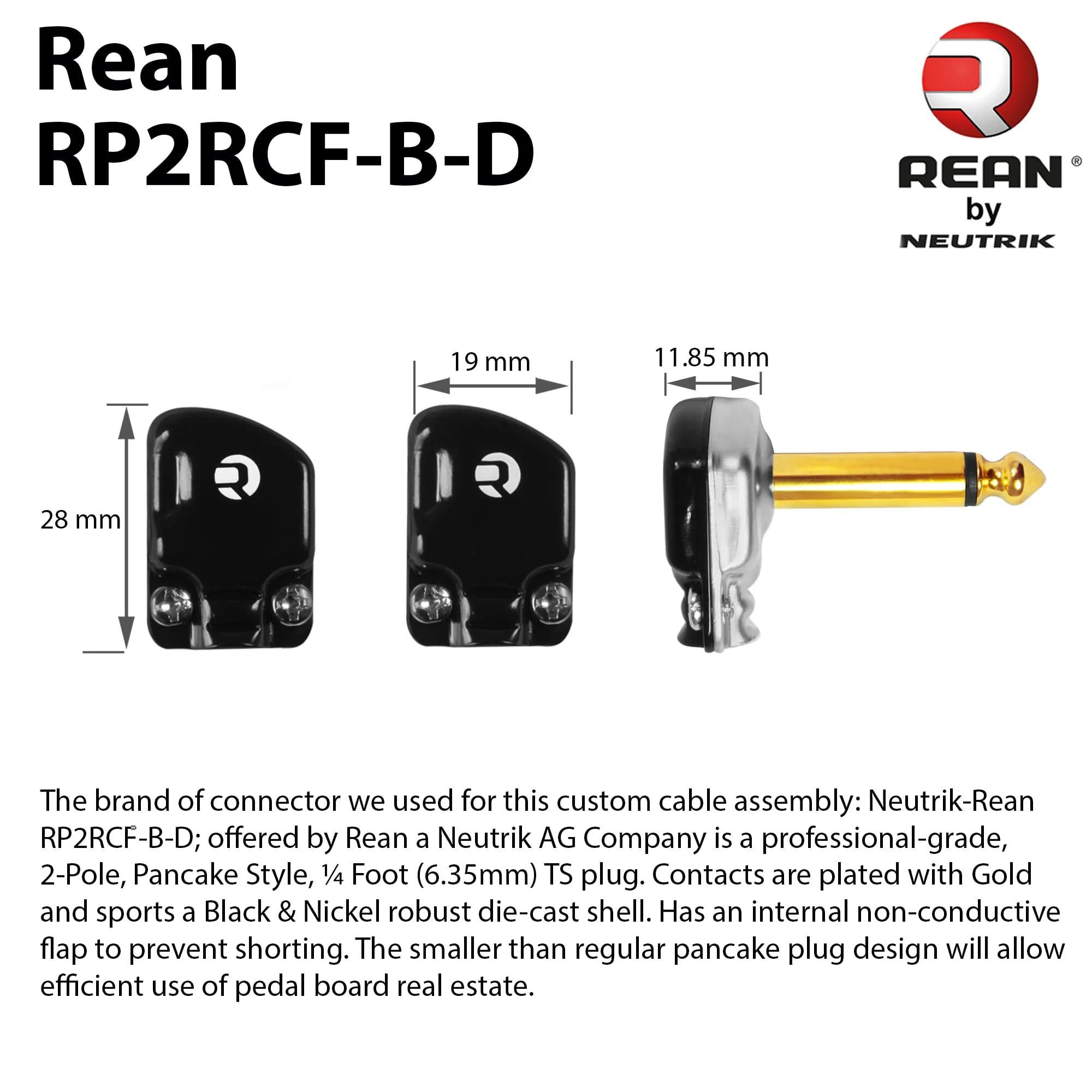 3 Units - 6 Inch - WBC-PRO-Pedal – 22 AWG - Low-Cap (18pF/ft) – Pro-Grade – Graphite-Based - Dual-Shielded Pedal, Effects, Patch, Instrument Cable with Neutrik-Rean Gold Plated Pancake TS Connectors - Image 5