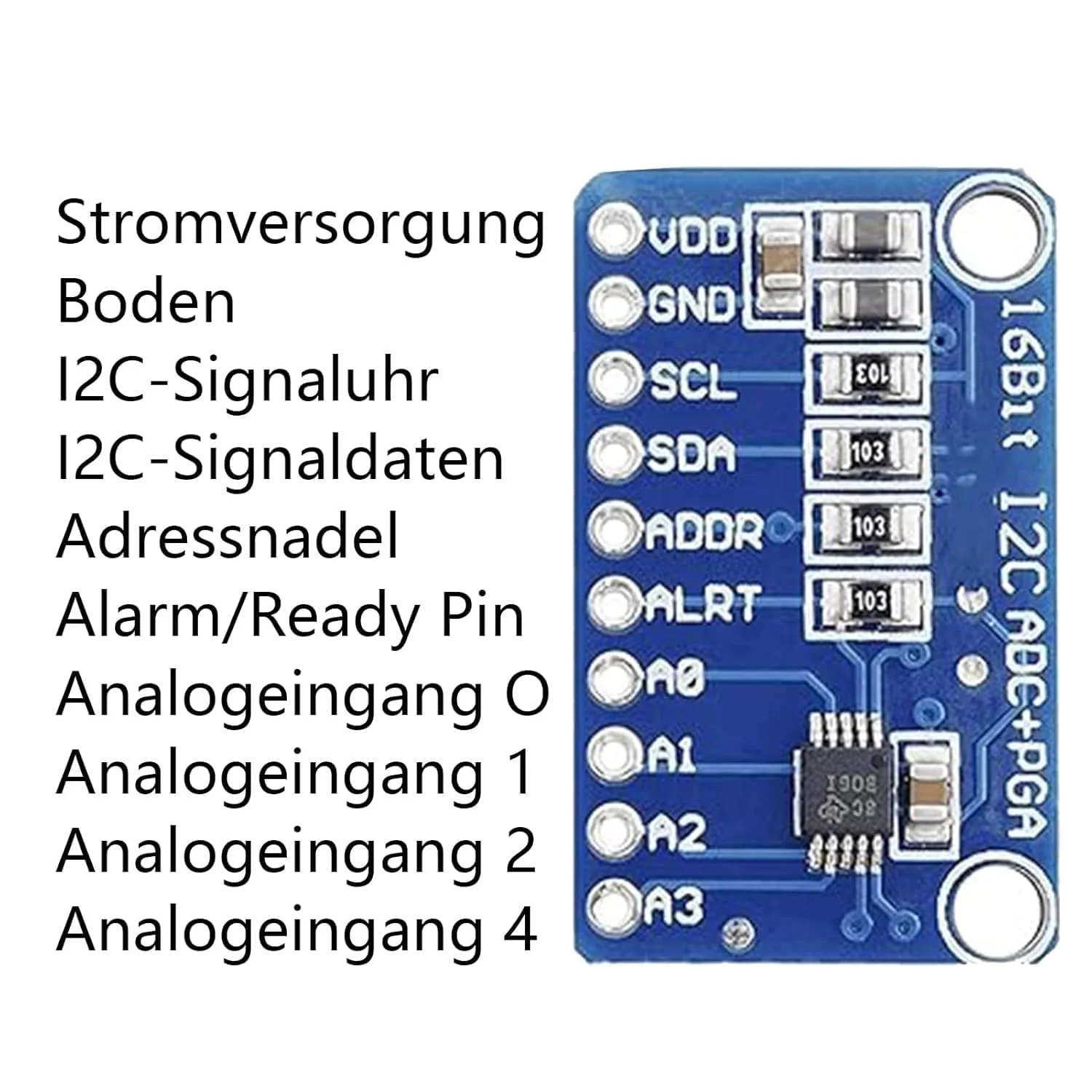 3 x ADS GERUI-1115 (16 Bit) analogue-digital converter ADC development board module, low power consumption (20uA), can be used on current detection and portable low-speed instruments - Image 4
