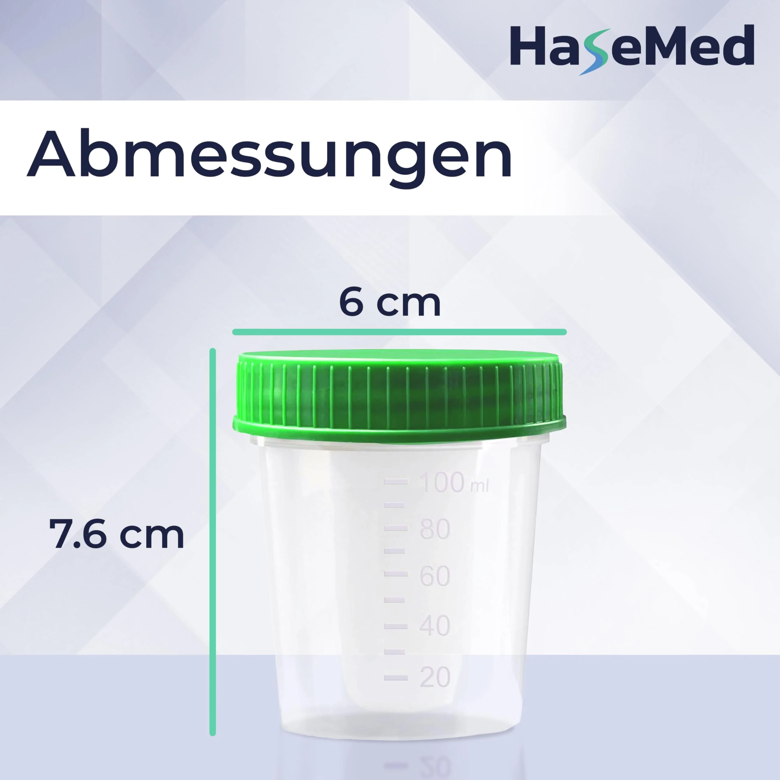 3 x HaseMed Premium Urine Cup Sample Cup | 125 ml, Screw Cap Lid, Green, Graduated up to 100 ml, Leak-Proof, Writeable, Freezable 3 - Image 2