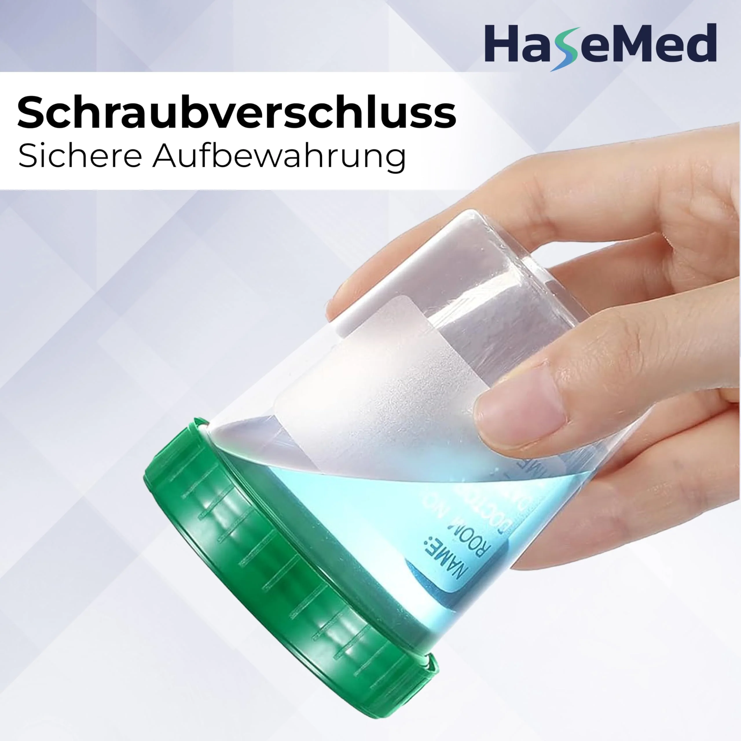 3 x HaseMed Premium Urine Cup Sample Cup | 125 ml, Screw Cap Lid, Green, Graduated up to 100 ml, Leak-Proof, Writeable, Freezable 3 - Image 4