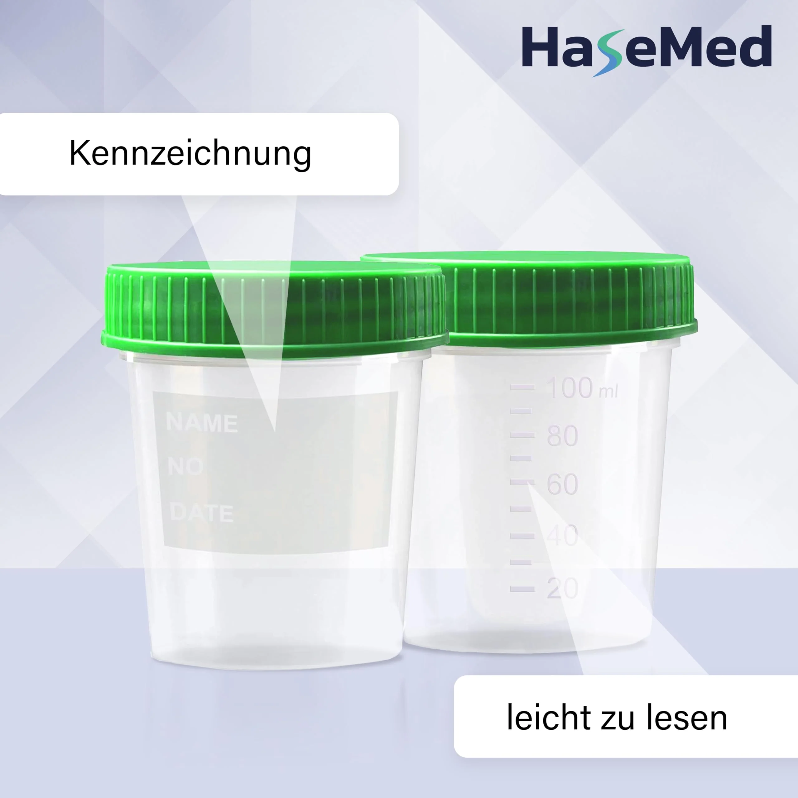 3 x HaseMed Premium Urine Cup Sample Cup | 125 ml, Screw Cap Lid, Green, Graduated up to 100 ml, Leak-Proof, Writeable, Freezable 3 - Image 6