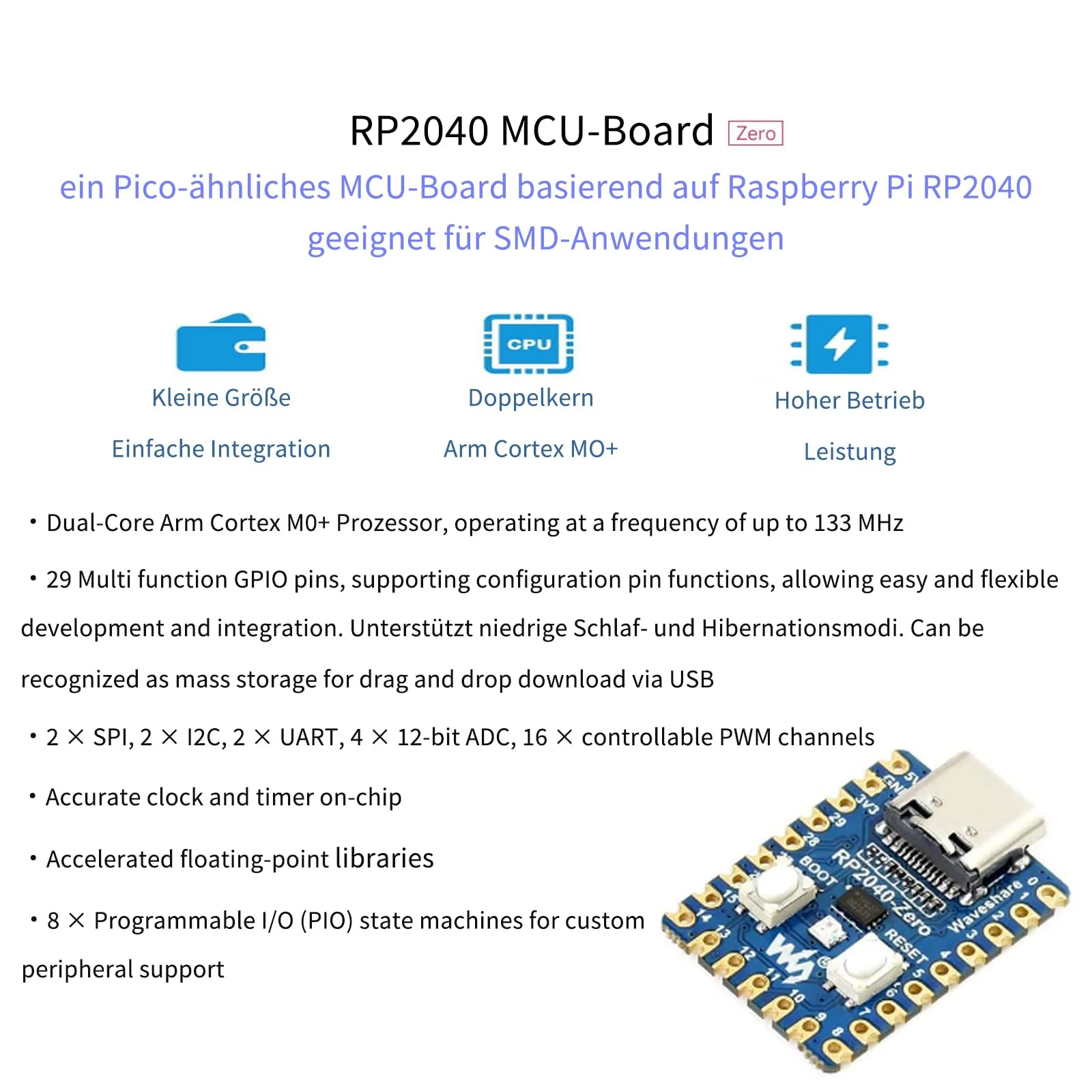 3 x RP2040-Zero, compact microcontroller development board, based on the Raspberry Pi 2040 dual-core ARM Cortex M0+ processor, support C/C++/Python development (with unsoldered pins) - Image 5