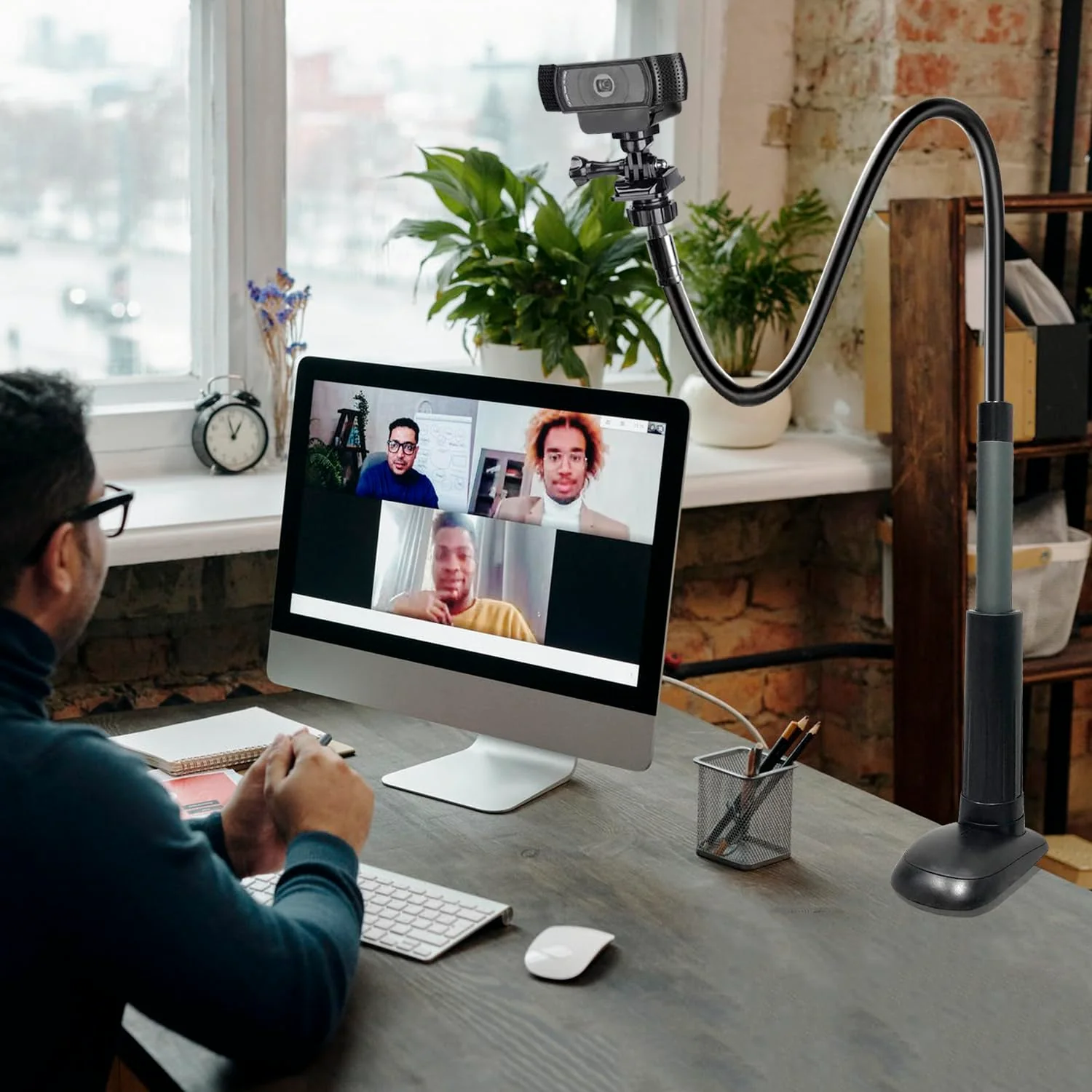 30 Inch Webcam Stand Camera Mount, Upgraded Thick Base Flexible Gooseneck Camera Stand Desk Webcam Mount Clamp for Logitech Webcams C930e C930 C920 C922x C922 Brio 4K C925e C615, Gopro Hero 8 7 6 5 4 - Image 4