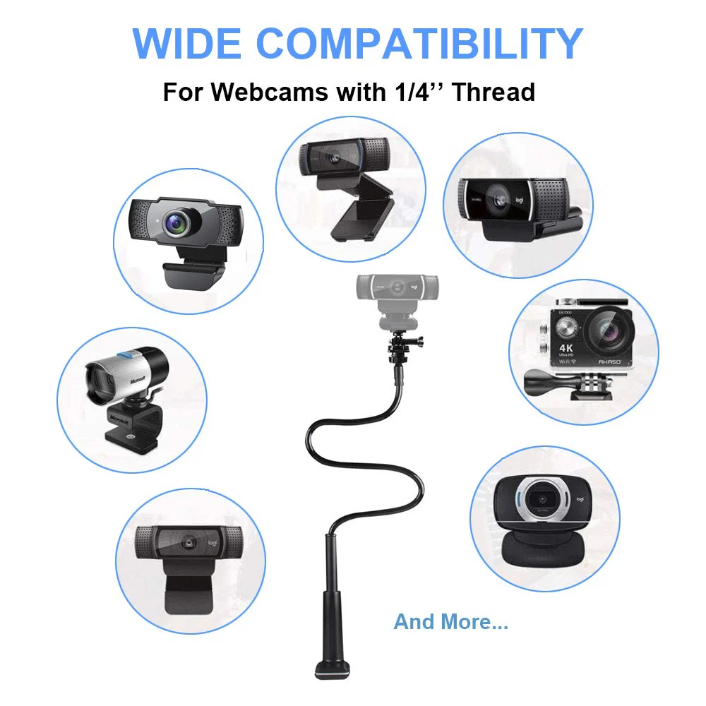 30 Inch Webcam Stand Camera Mount, Upgraded Thick Base Flexible Gooseneck Camera Stand Desk Webcam Mount Clamp for Logitech Webcams C930e C930 C920 C922x C922 Brio 4K C925e C615, Gopro Hero 8 7 6 5 4 - Image 5
