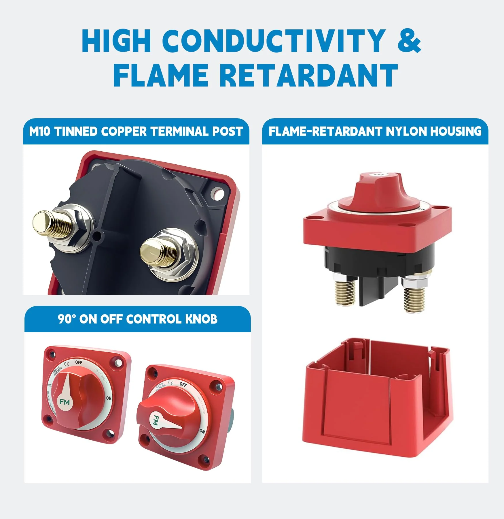 300A Waterproof Battery Disconnect Switch 12V-48V, On/Off Kill Switch for Marine, RV, Car, Boat, Truck, ATV, UTV, Ignition Protected with Cable 300A ON/OFF Single Circuit with Cable - Image 5
