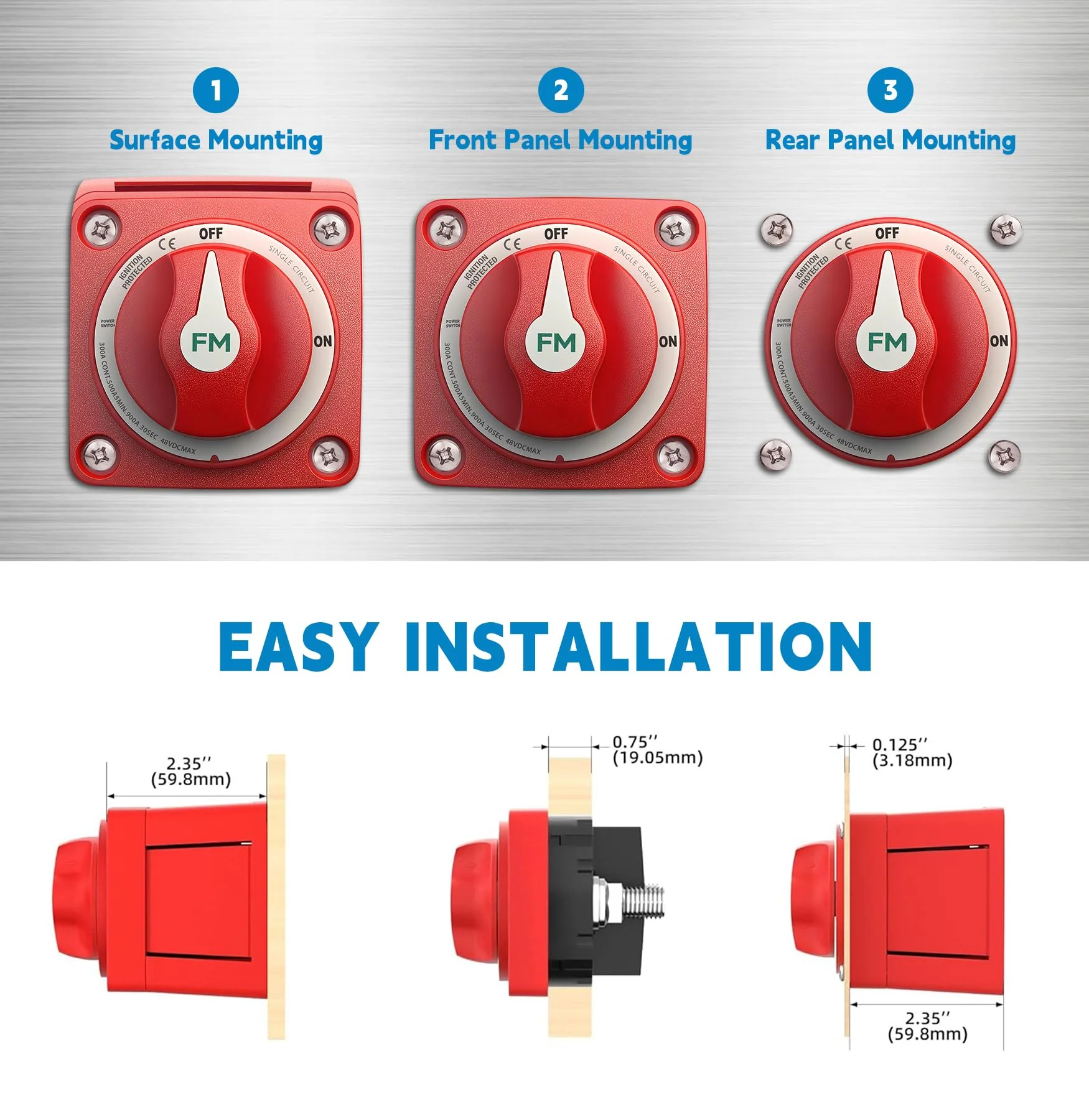 300A Waterproof Battery Disconnect Switch 12V-48V, On/Off Kill Switch for Marine, RV, Car, Boat, Truck, ATV, UTV, Ignition Protected with Cable 300A ON/OFF Single Circuit with Cable - Image 6